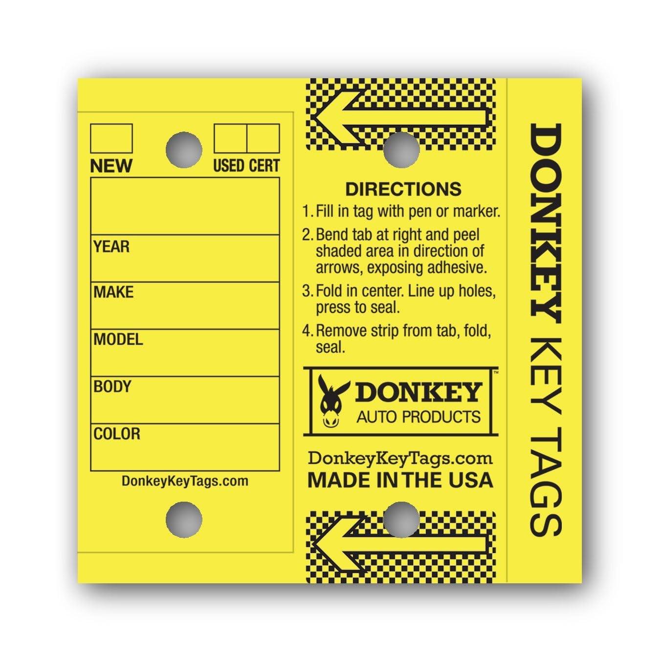 Donkey Key Tags, Laminated Self-protecting (250 Tags Per Box With Meta