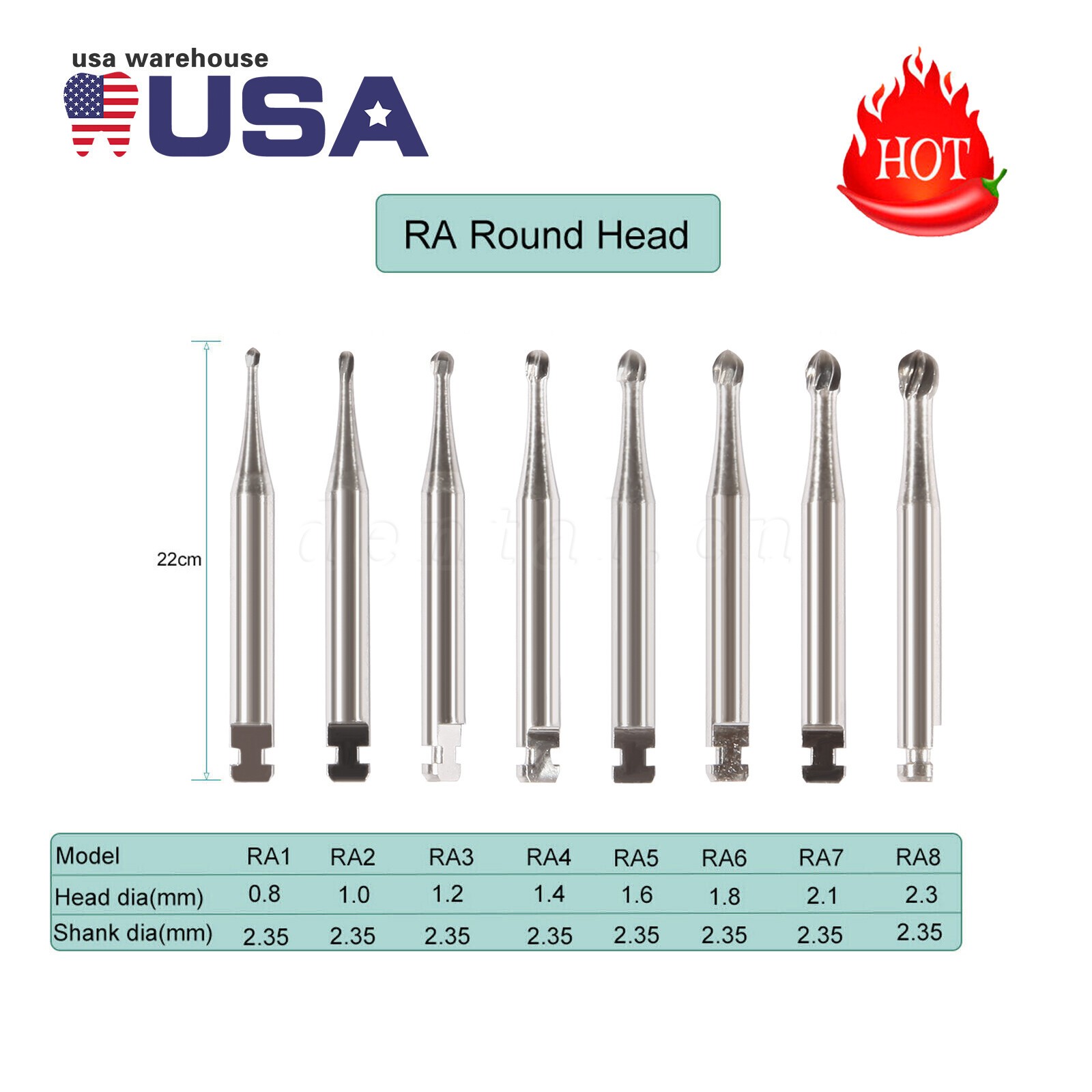 Dental Round Carbide Bur for Slow Speed Latch Type Handpiece RA 1# – 8# Burs
