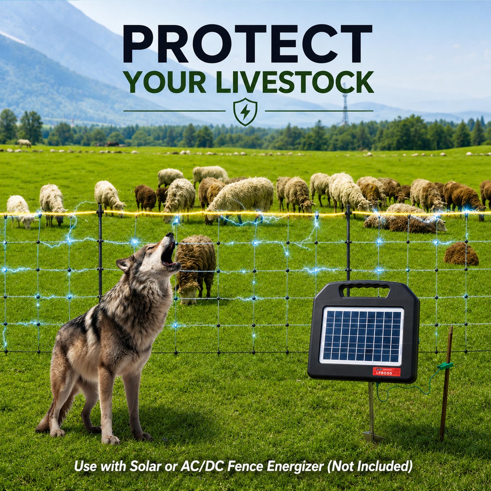 Electric Fence Netting Kit For Livestock Goat Portable 164’L X 42.5″ H 14 Posts