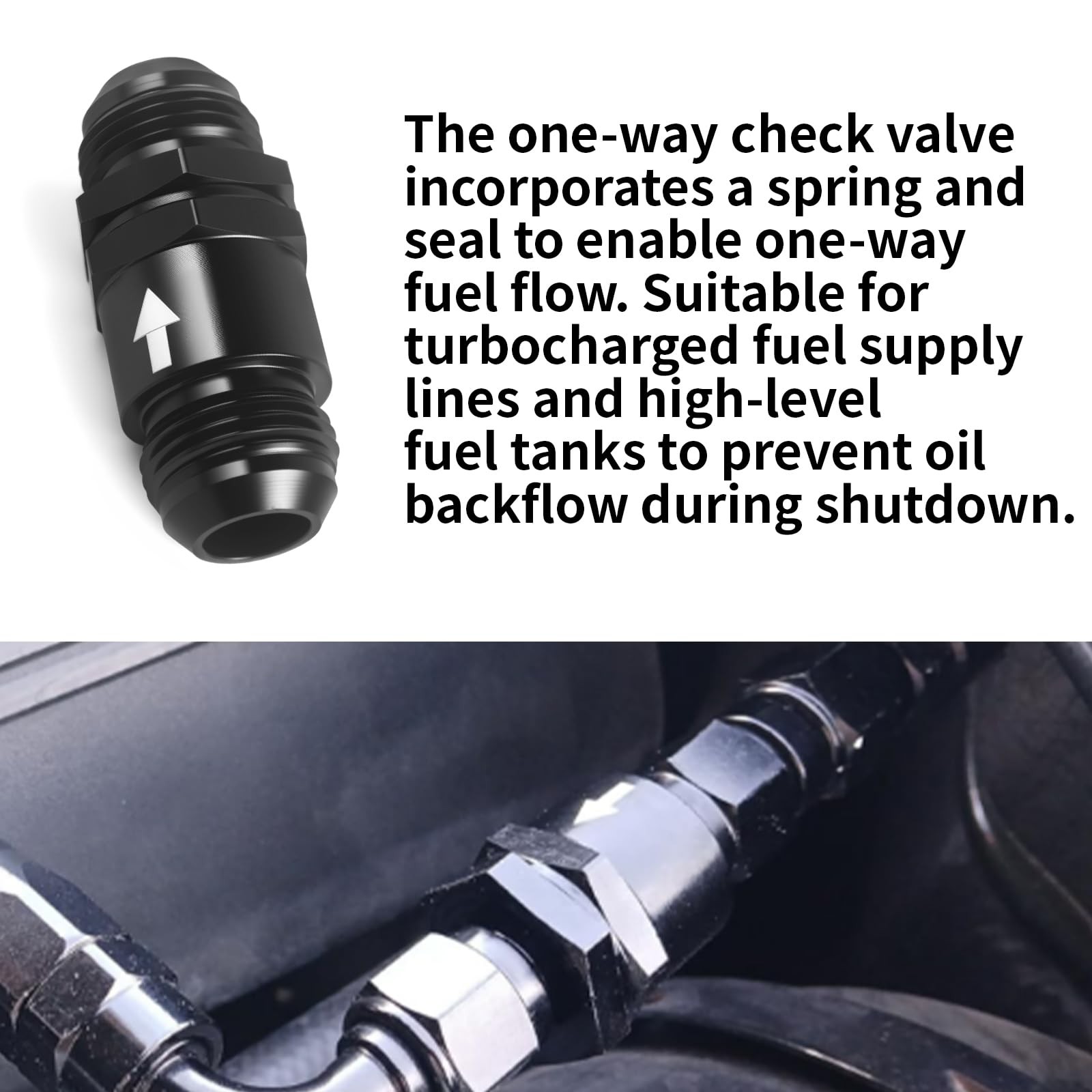 AN10 One Way Non Return Check Valve 10AN Male Flare Inline Fitting Blk 2 PCS