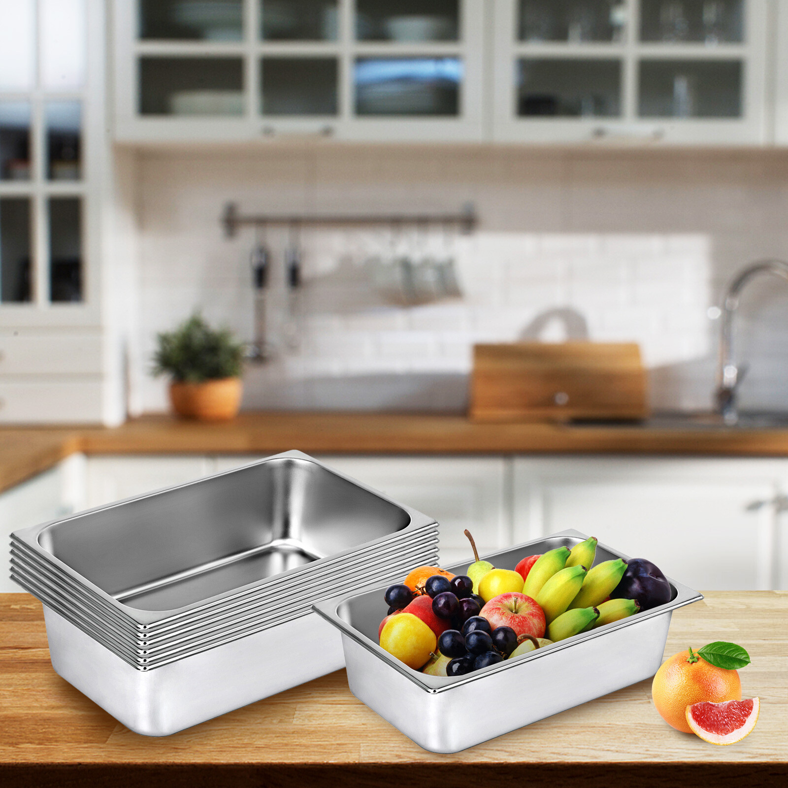 VEVOR 6 Pack 6″ Deep Stainless Steel Steam Table Pans Hotel Food Prep Pan