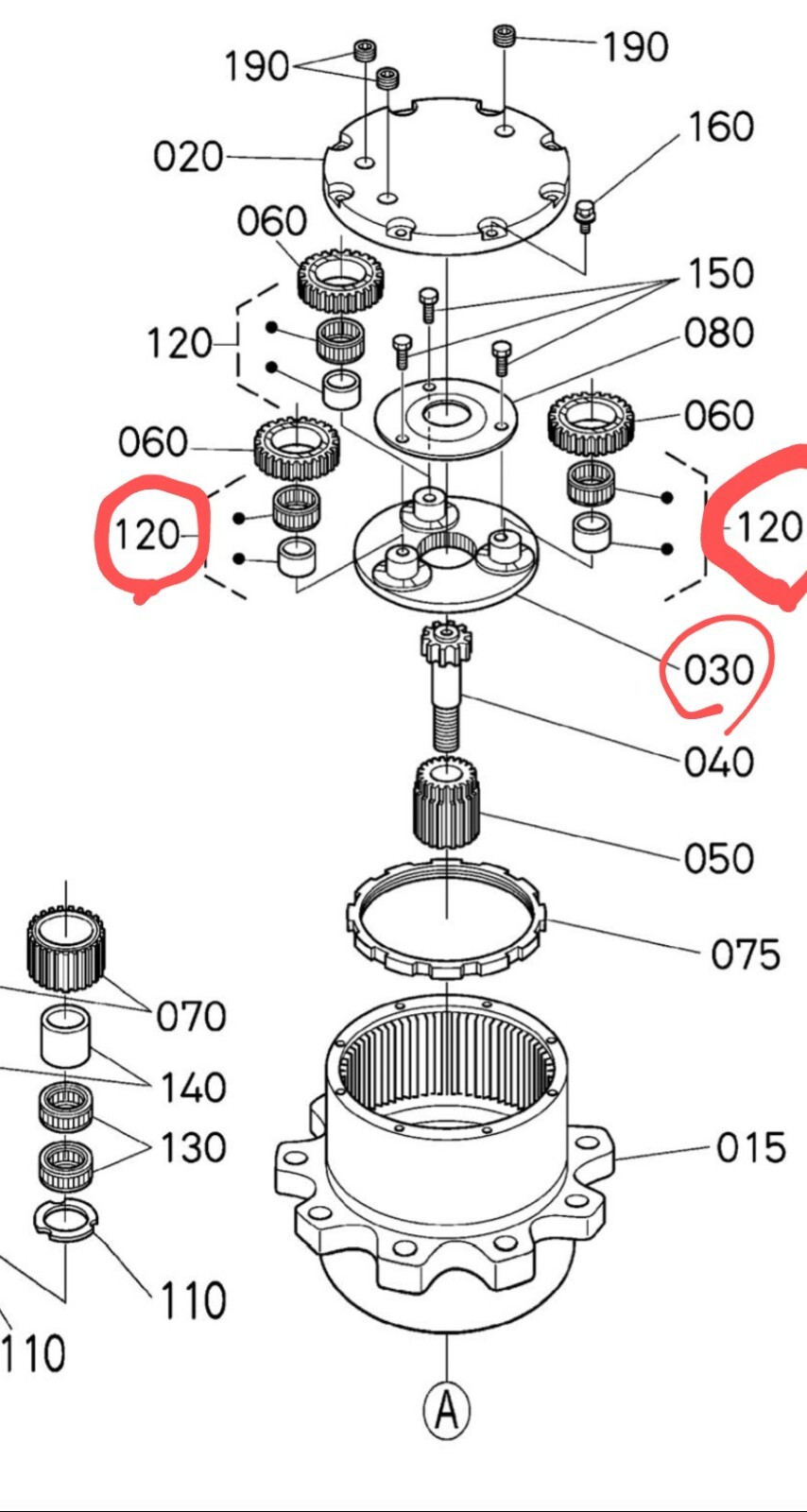 Kubota SVL75/SVL75-2 Final Drive Plate Carrier With Bearing V0511-81310