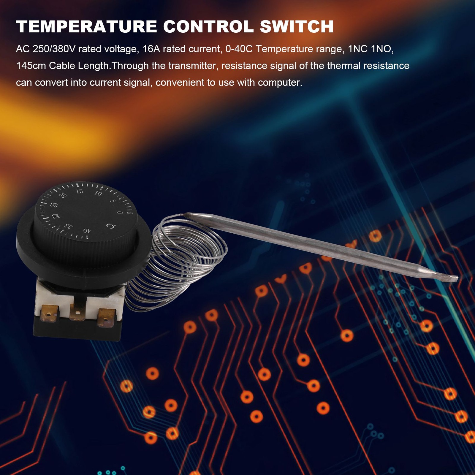 1NC 1NO AC 250V/380V 16A 0-40C Temperature Control Capillary Thermostat T4E6