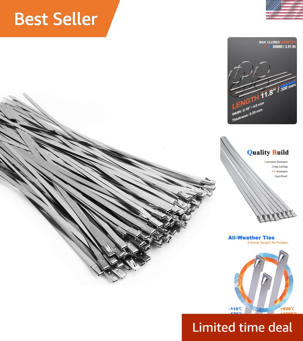 11.8 Inch Self-Locking Metal Zip Ties for Exhaust Wrap & Repairs