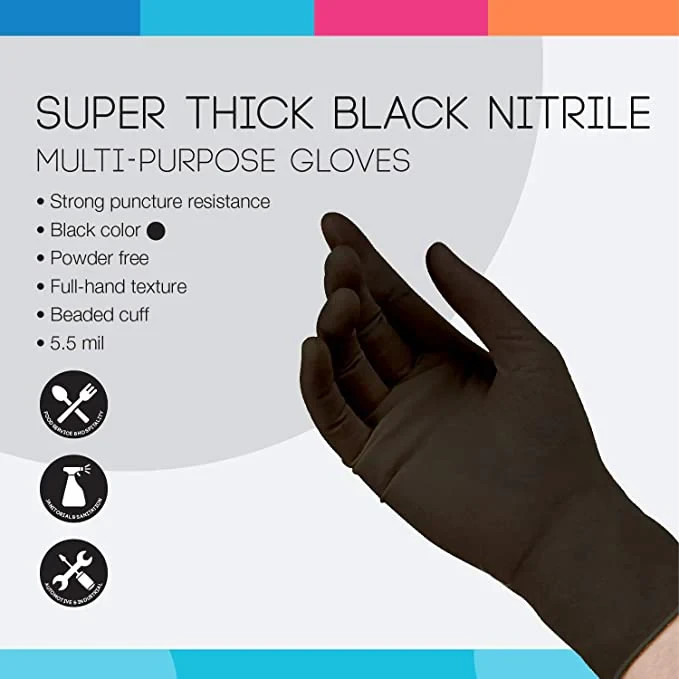 HandCare Black Vinyl Gloves – Powder Free (4 Mil), 1,000 Gloves