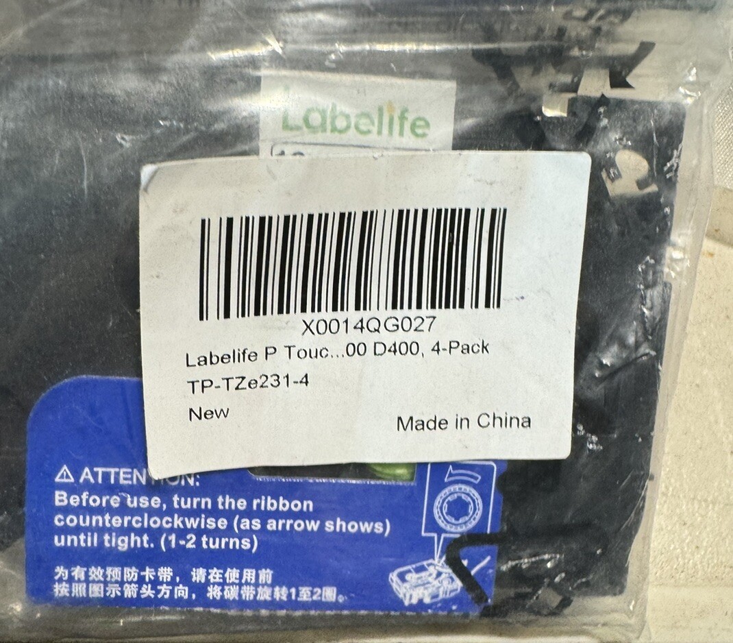 4PK 12mm .47” Label Tape Brother P-Touch TZ-231 TZe-231-4 Black Ink on White