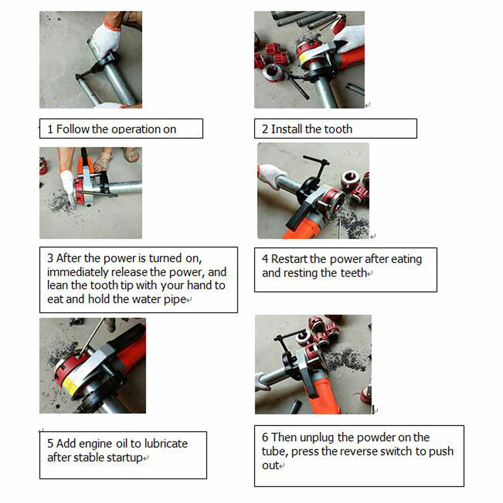 Portable Electric Pipe Threading Machine with Clamp & 6 Interchangeable Dies