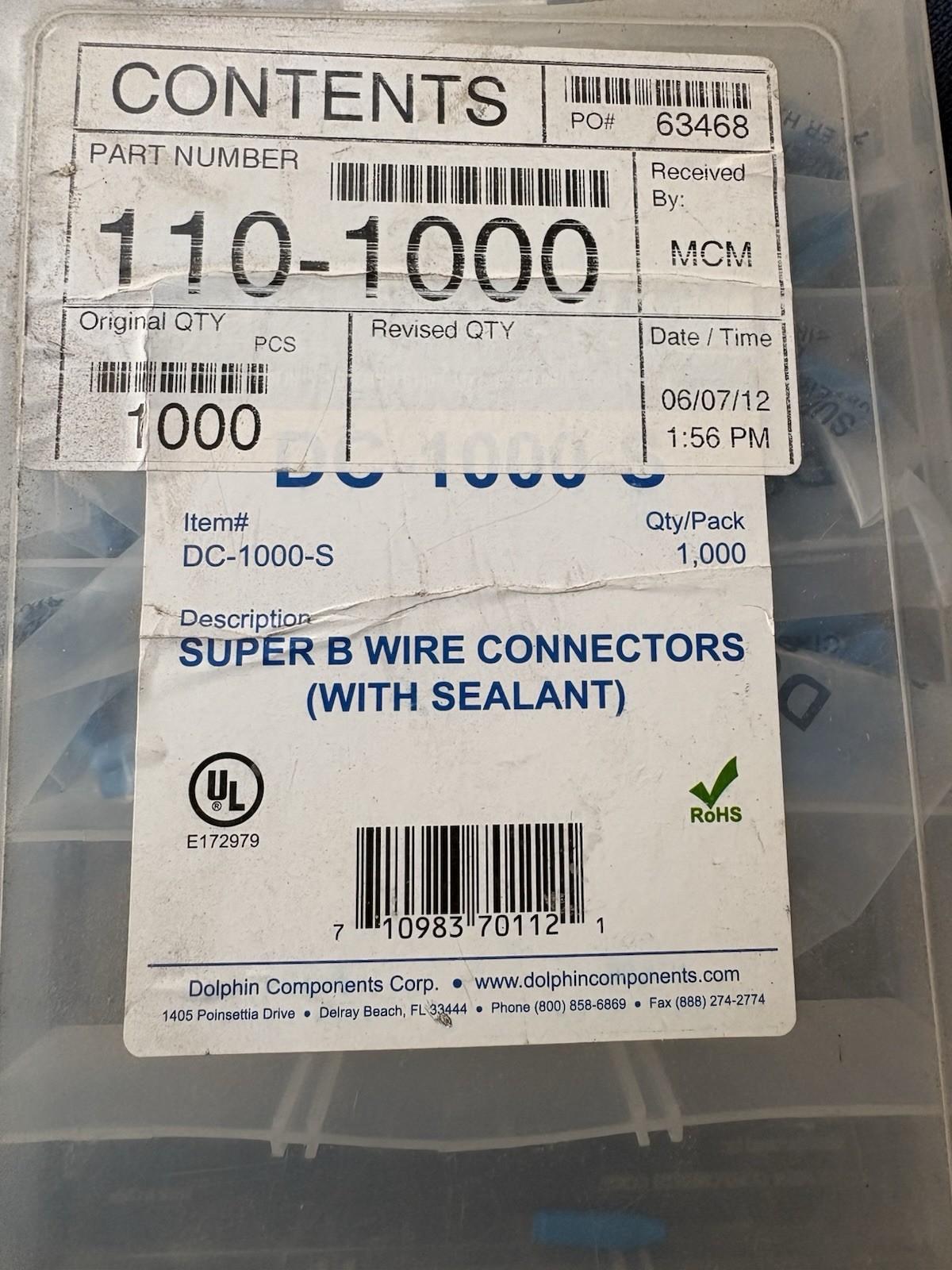 DOLPHIN DC-1000-S BOX OF 600 BLUE SUPER B WIRE CONNECTOR WITH SEALANT