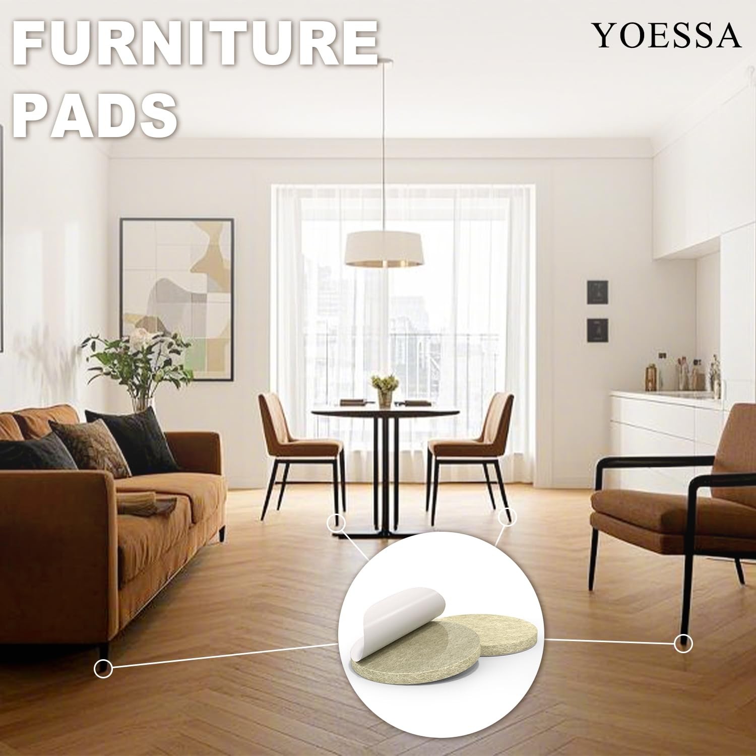 48 PCS Felt Furniture Pads, YOESSA Chair Leg Floor Round 48Pcs Beige, Beige