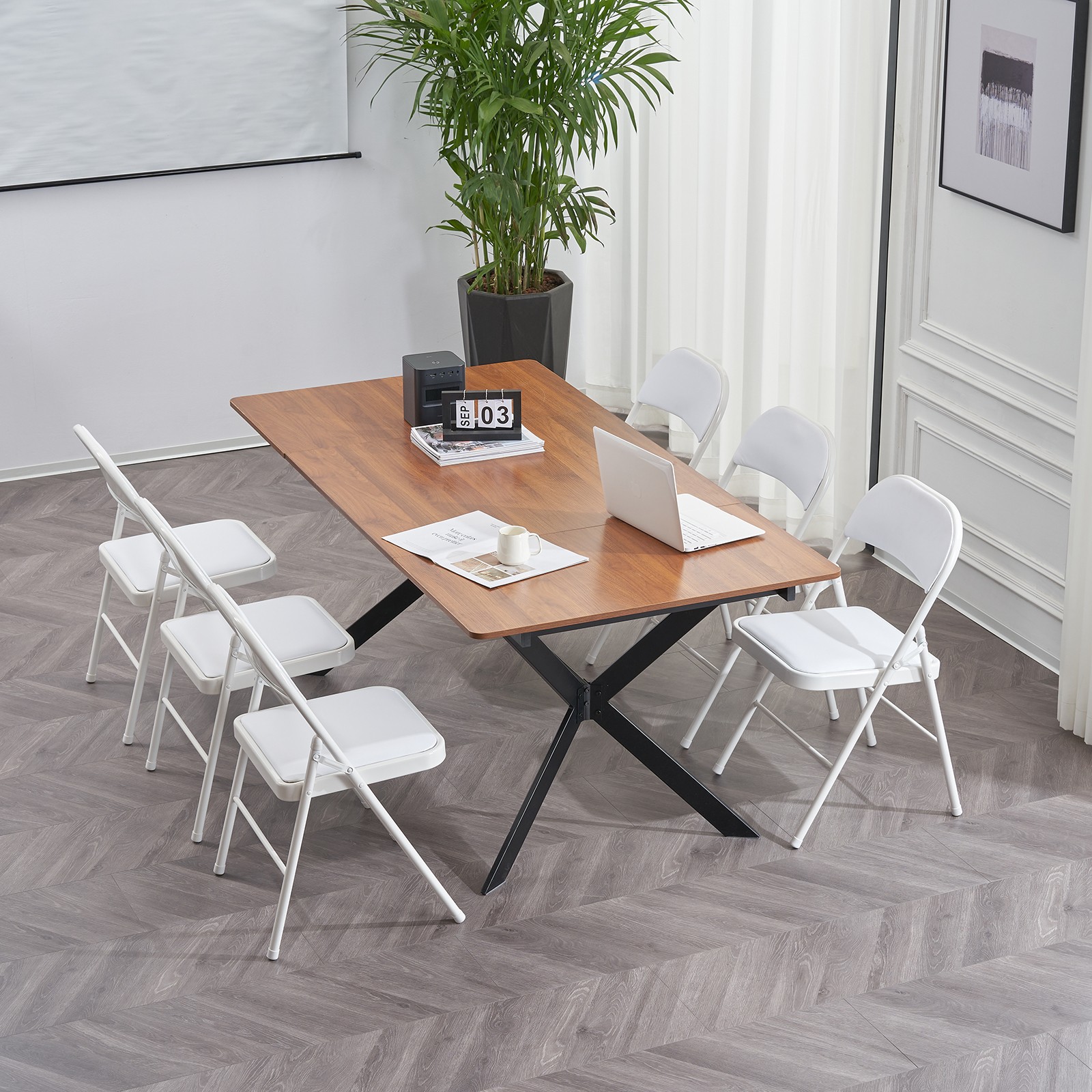 6Pcs White Folding Chairs Padded Metal Frame Leather Foldable Chair Party Event
