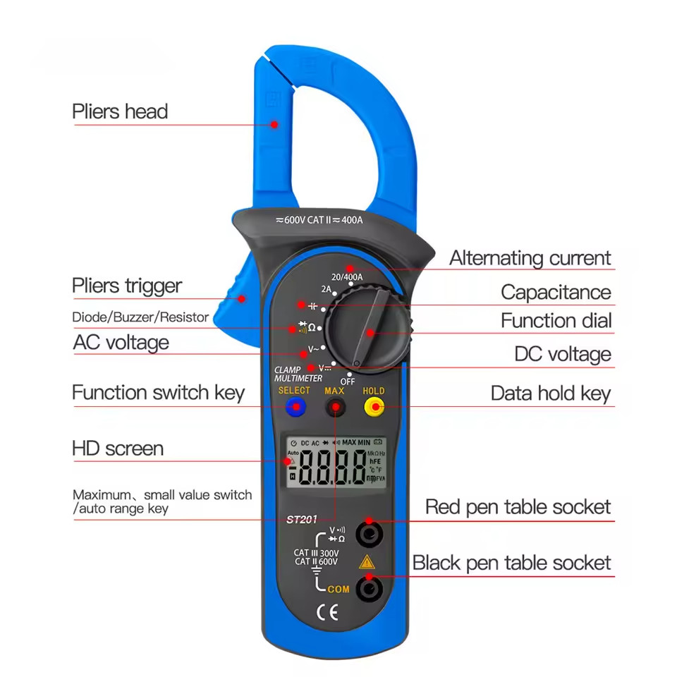 Digital Multimeter Tester AC Volt Ohm Amp Clamp Meter Auto Range LCD Handheld