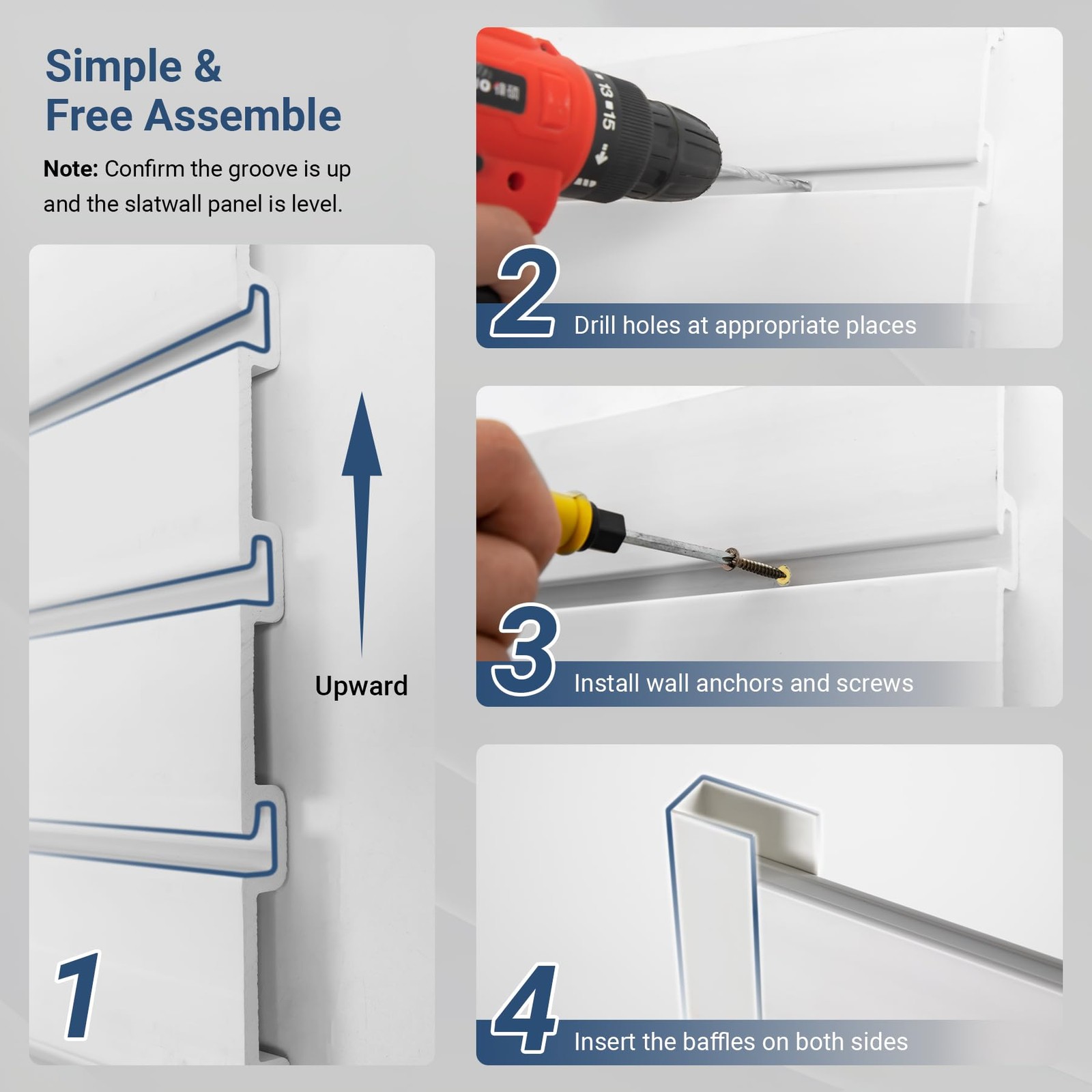Slatwall Panel 8×4 FT Interlocking PVC Wall Mounted Garage Organizer White