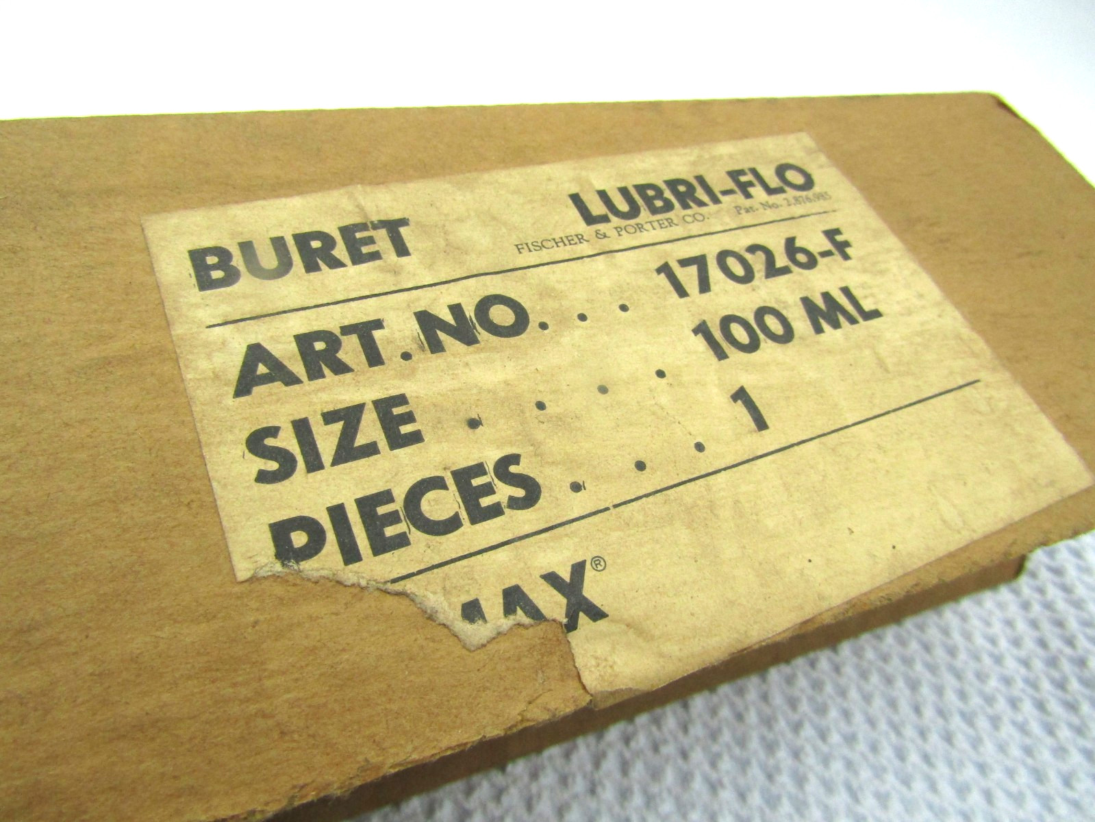 Kimble 17026-F Kimax Glass Buret Straight Bore Ptfe Stopcock Dust Cap 100ml