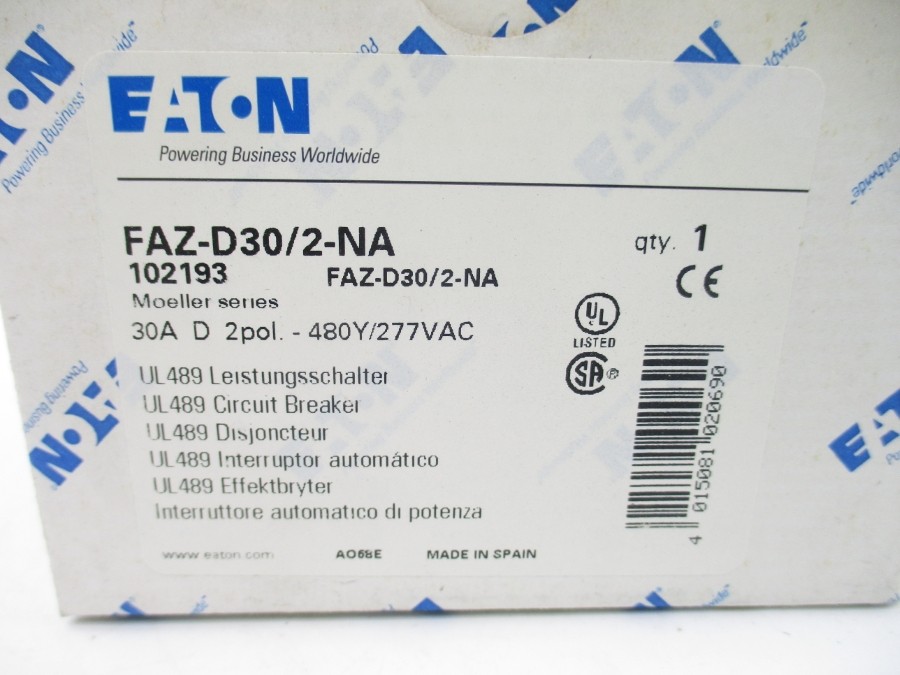 EATON FAZ-D30/2-NA 102193 277VAC 30A NSMP