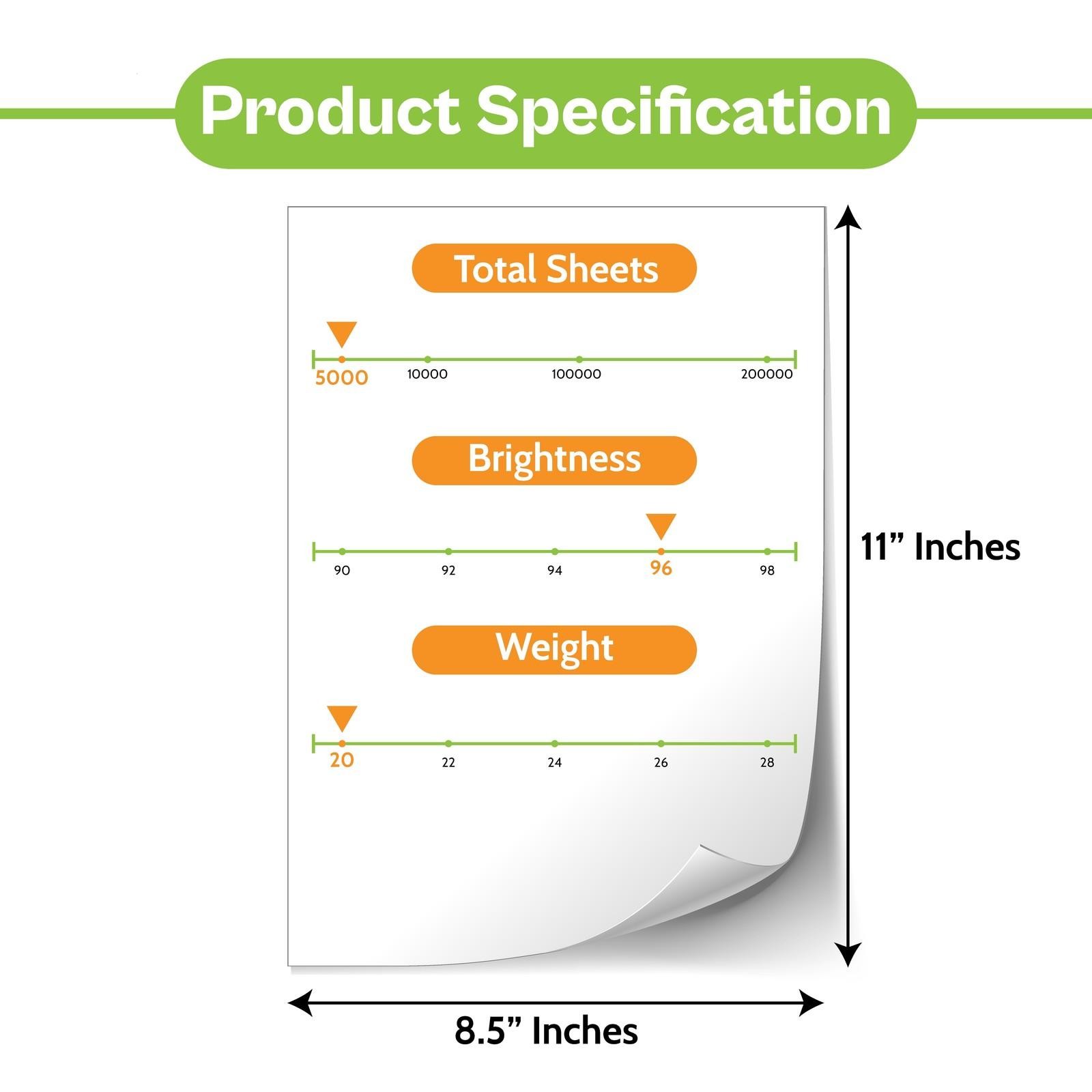 8.5″ x 11″ White Printer Paper 20 lb 10 Reams 5000 Sheets 96 Brightness Matte