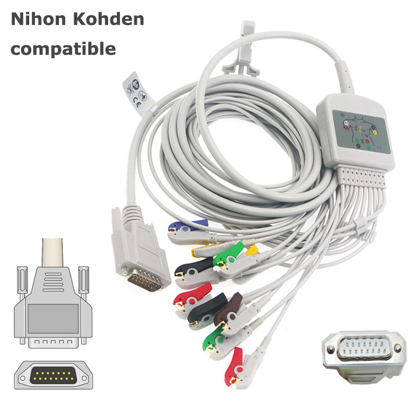 10Lead ECG Lead Wire EKG Cable Banana/Clip Compatible with Nihon Kohden 2.5m 15P