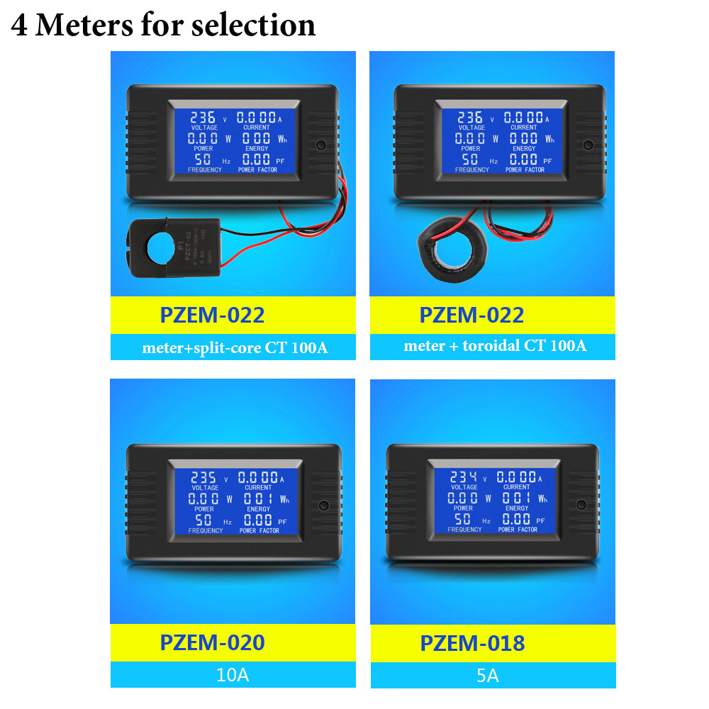 AC 80-260V 5A 10A 100A Voltage Amp Frequency Power Factory Energy Panel Meter