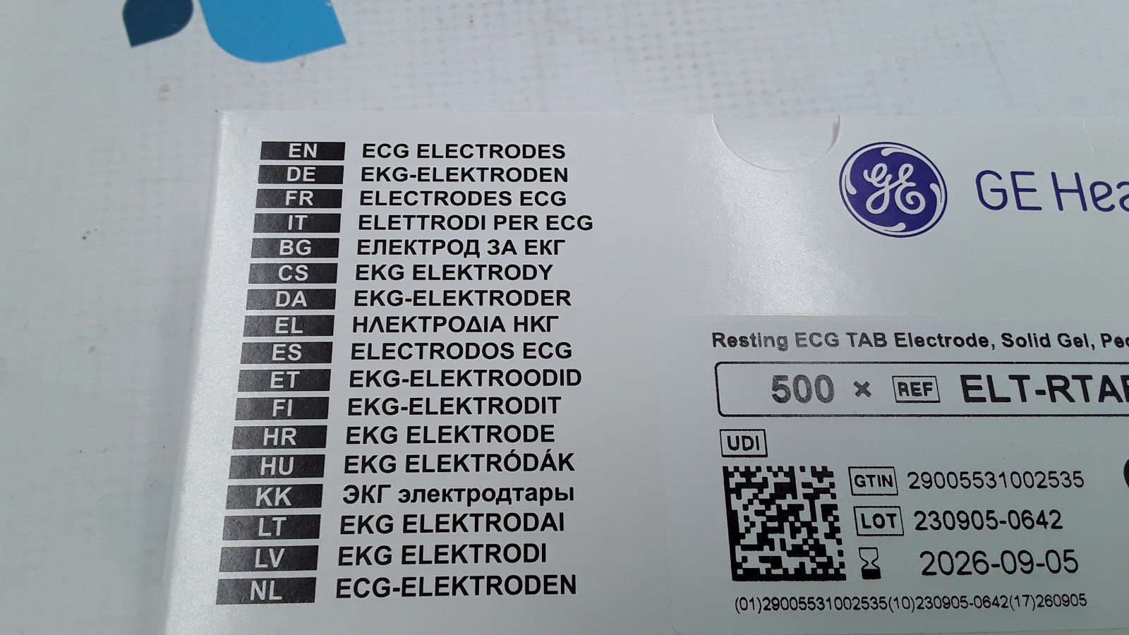 GE Resting ECG Tab Electrode Solid Gel Ped/Infant 500 ELT-RTABPI-500 EXP 2026-09