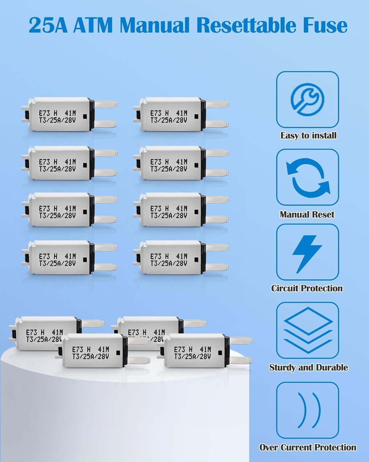 12PCS 25A Manual Reset Mini ATM Circuit Breaker Blade Fuse for Car Truck Boat