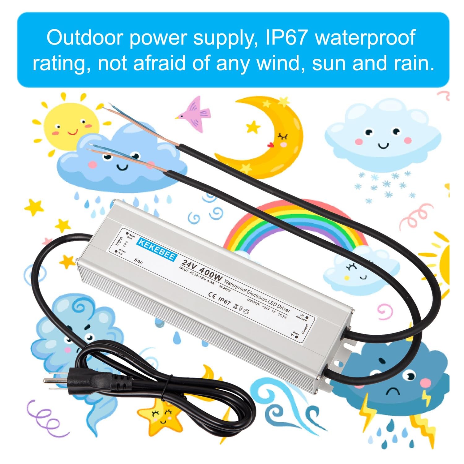 LED Driver 24V400W Waterproof Power Supply AC90-130V to DC24V16.7A Low…
