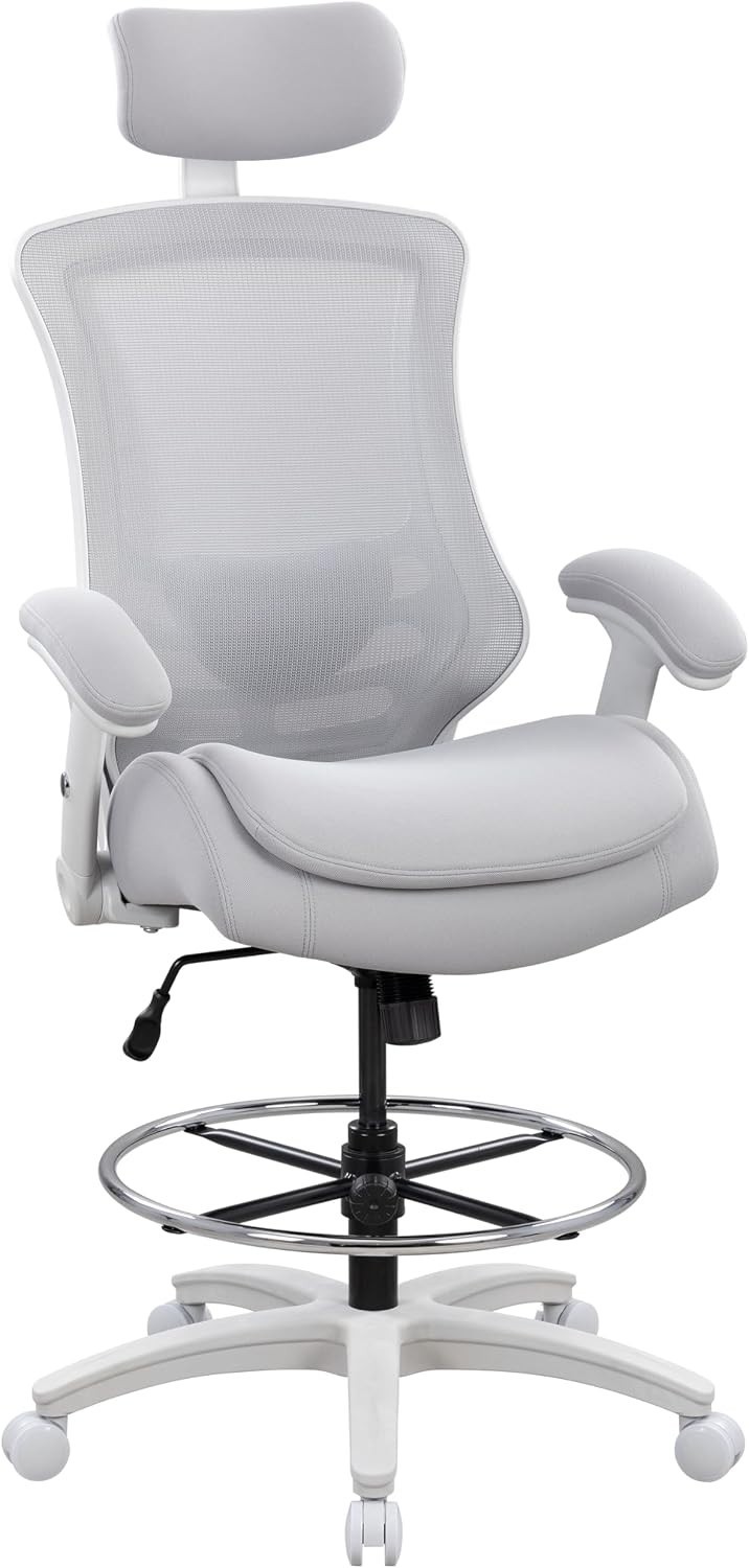 Ergonomic High Back Drafting Chair with Adjustable Headrest and Lumbar Support