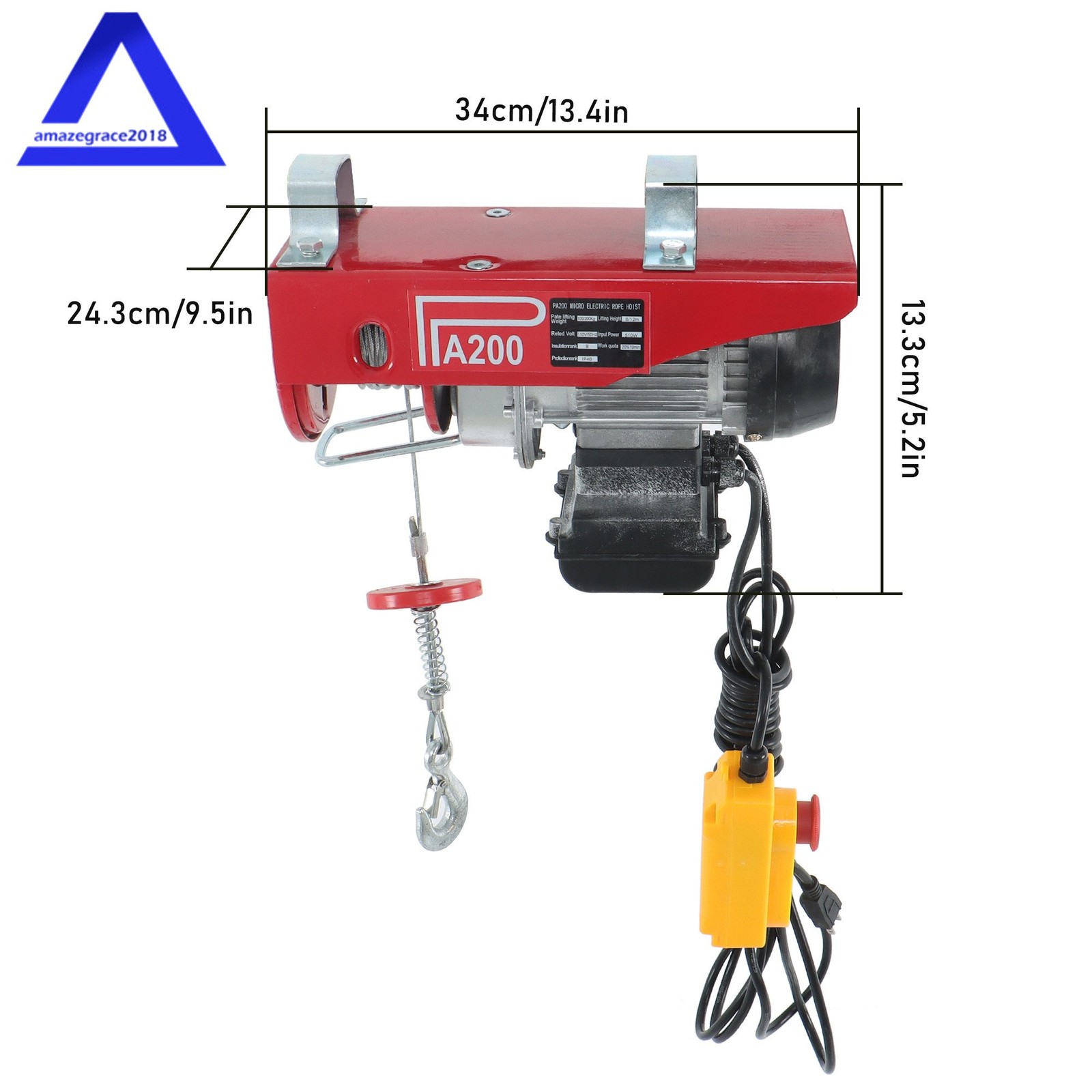 PA200 440lbs Electric Hoist with 14 FT Wired Remote Control 110V 510W Motor