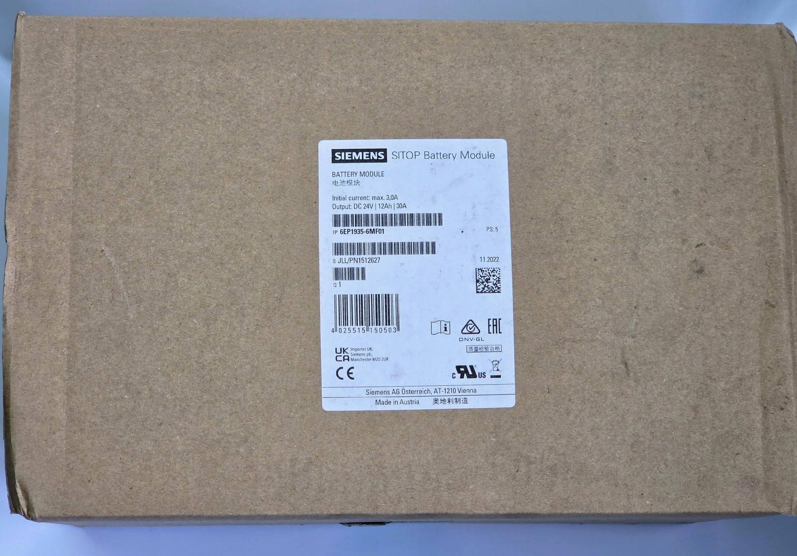 Siemens SITOP 6EP1935-6MF01 Battery Module 24V 12Ah DC UPS