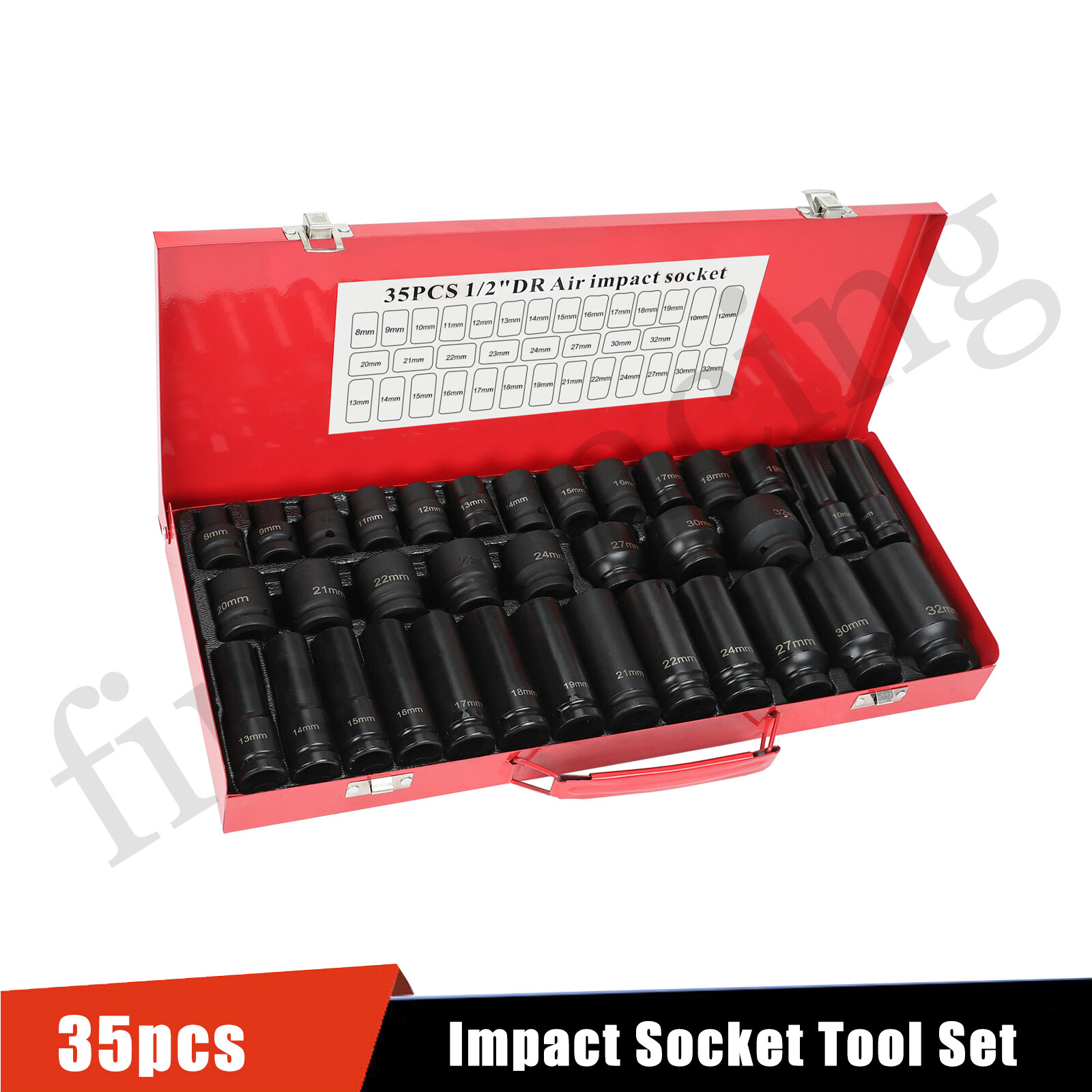 35pcs 1/2 Inch Drive Deep Impact Socket Tool Set Metric Garage Workshop Tools