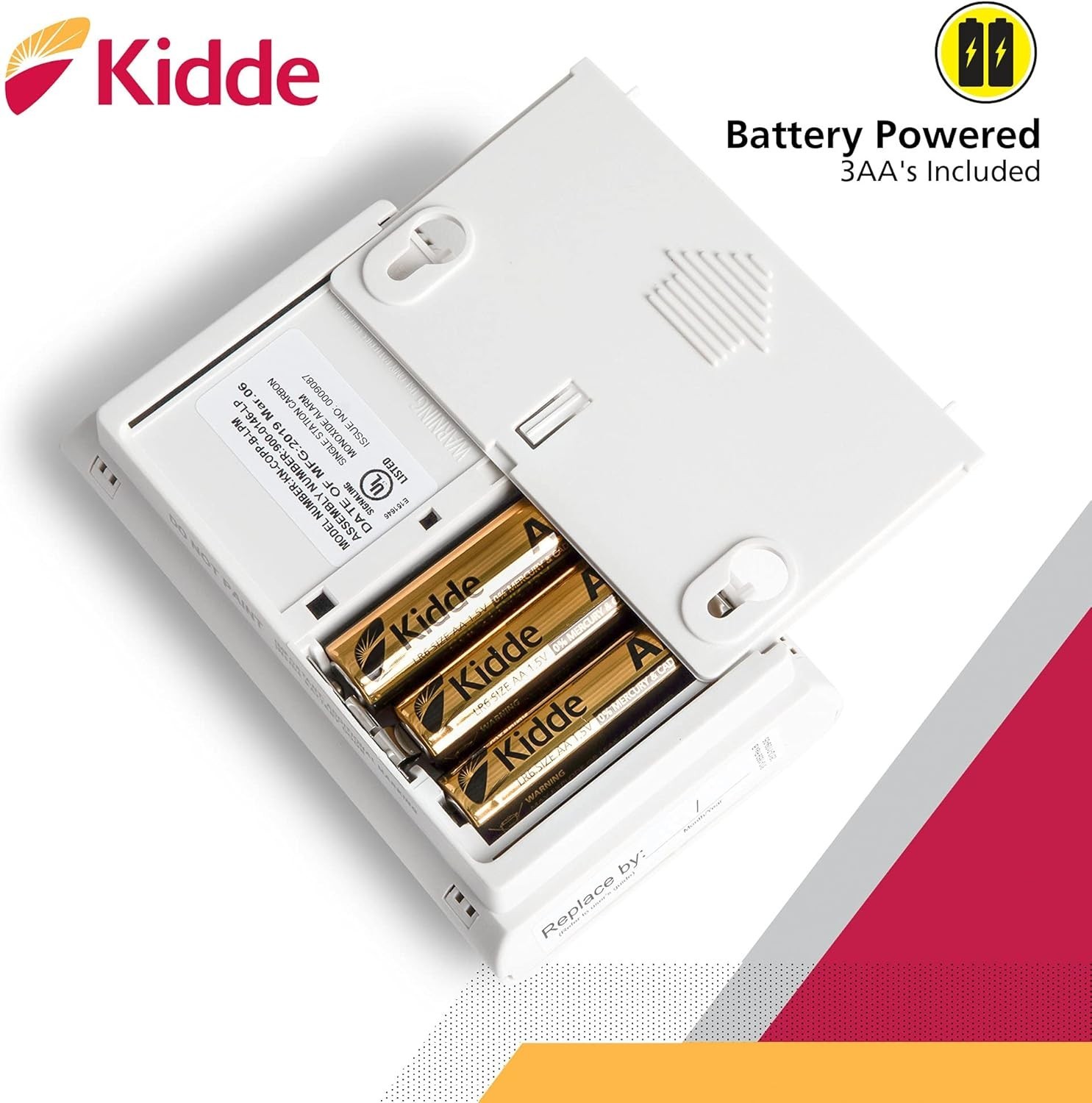 Kidde Carbon Monoxide Detector, AA Battery Powered CO Alarm 1 Pack, Detector