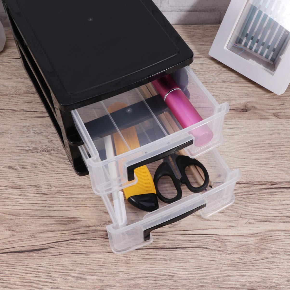 2-Tier Clear Desktop Organizer with Drawers -Stackable Storage Box for Makeup…