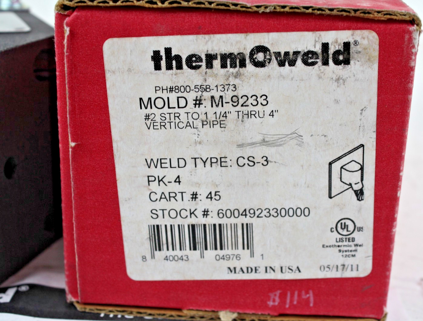 Thermoweld Exothermic Mold # M-9233 #2 STR TO 1 1/4″ THRU 4″ CS-3