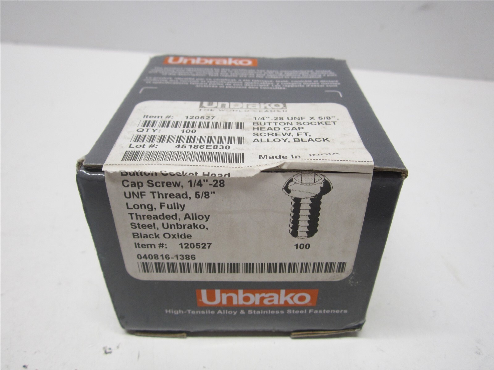 Unbrako (120527) 1/4-28, 5/8″ Alloy Steel Button Socket Cap Screw – Pack of 100