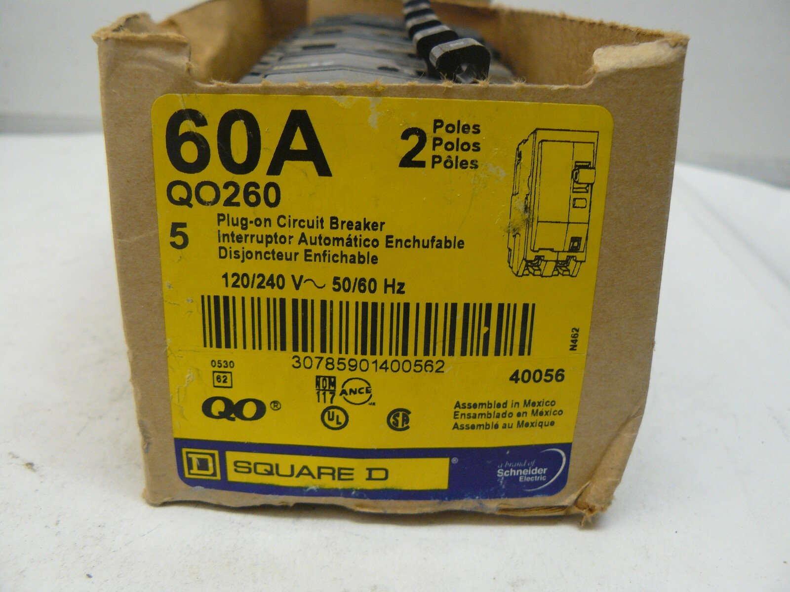 Square D QO260 plug on circuit breaker 60 amp 2 pole 120/240 volt 50/60 hz new