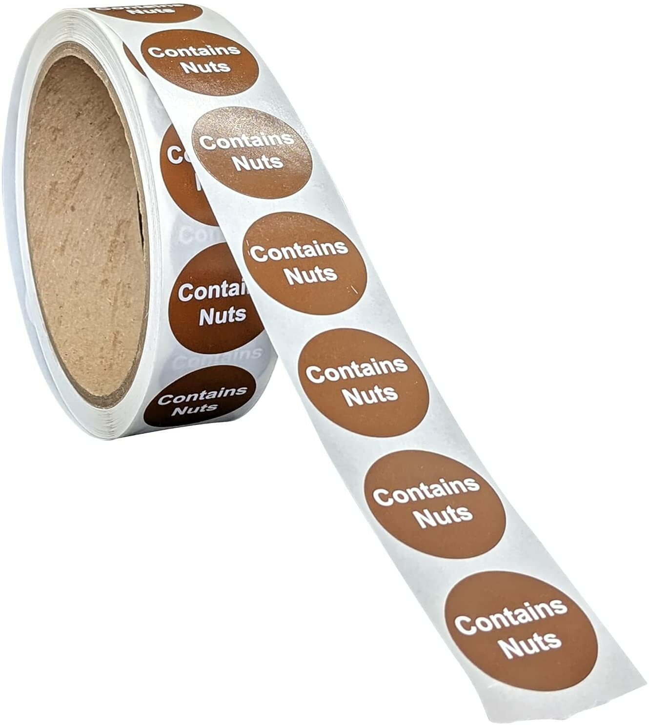 Contains Nuts Food Allergy Stickers, 1 Inches Round, 500 Labels on a Roll