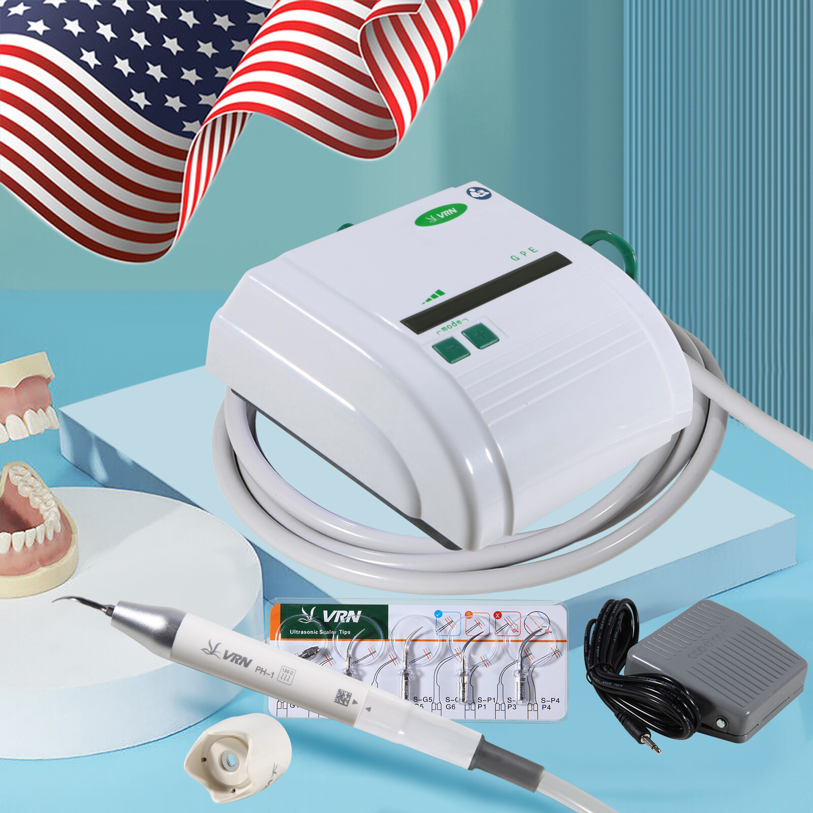 Ultrasonic Piezo Dental Scaler +LED Detachable Handpiece+5Tips fit EMS VRN-K08DL