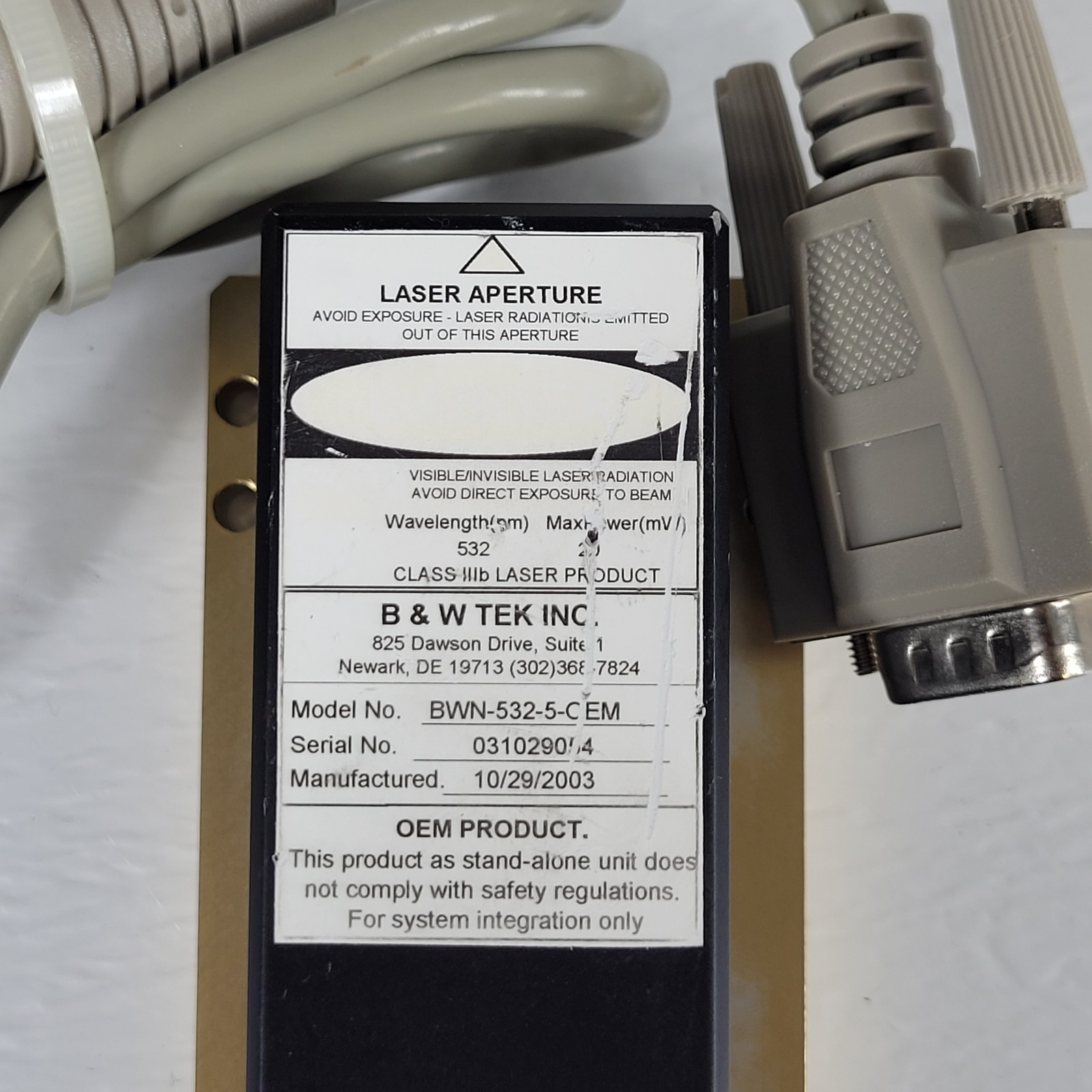 B&W Tek BWN-532-5-OEM Laser 532nm Green Wavelength 20mW MaxPower Class IIIb