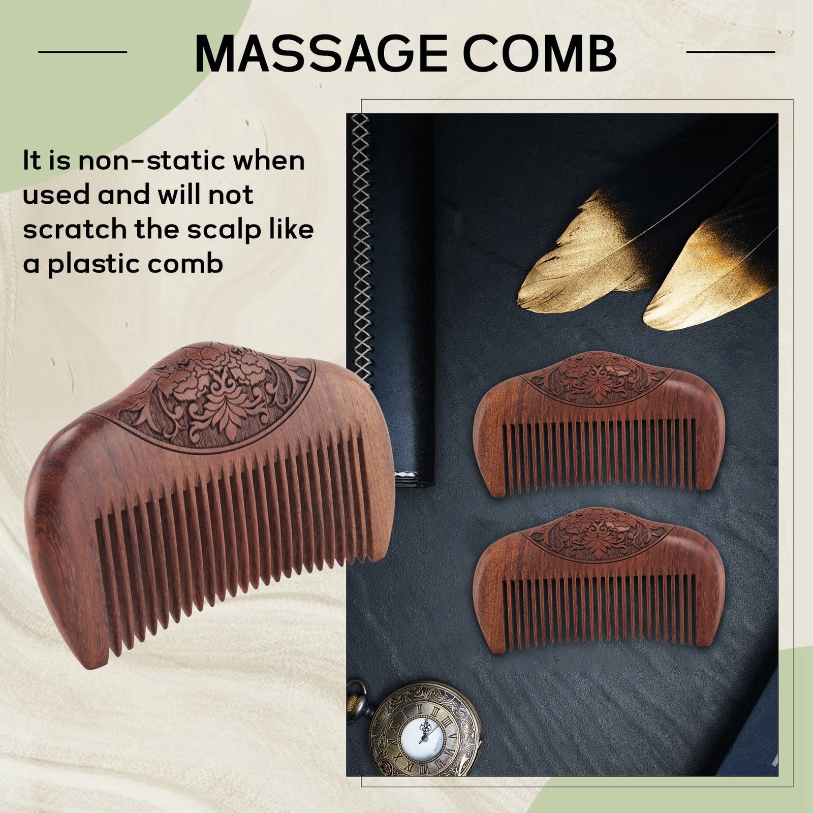 2x (comb sandalwood green natural super tight dent comb stati3825