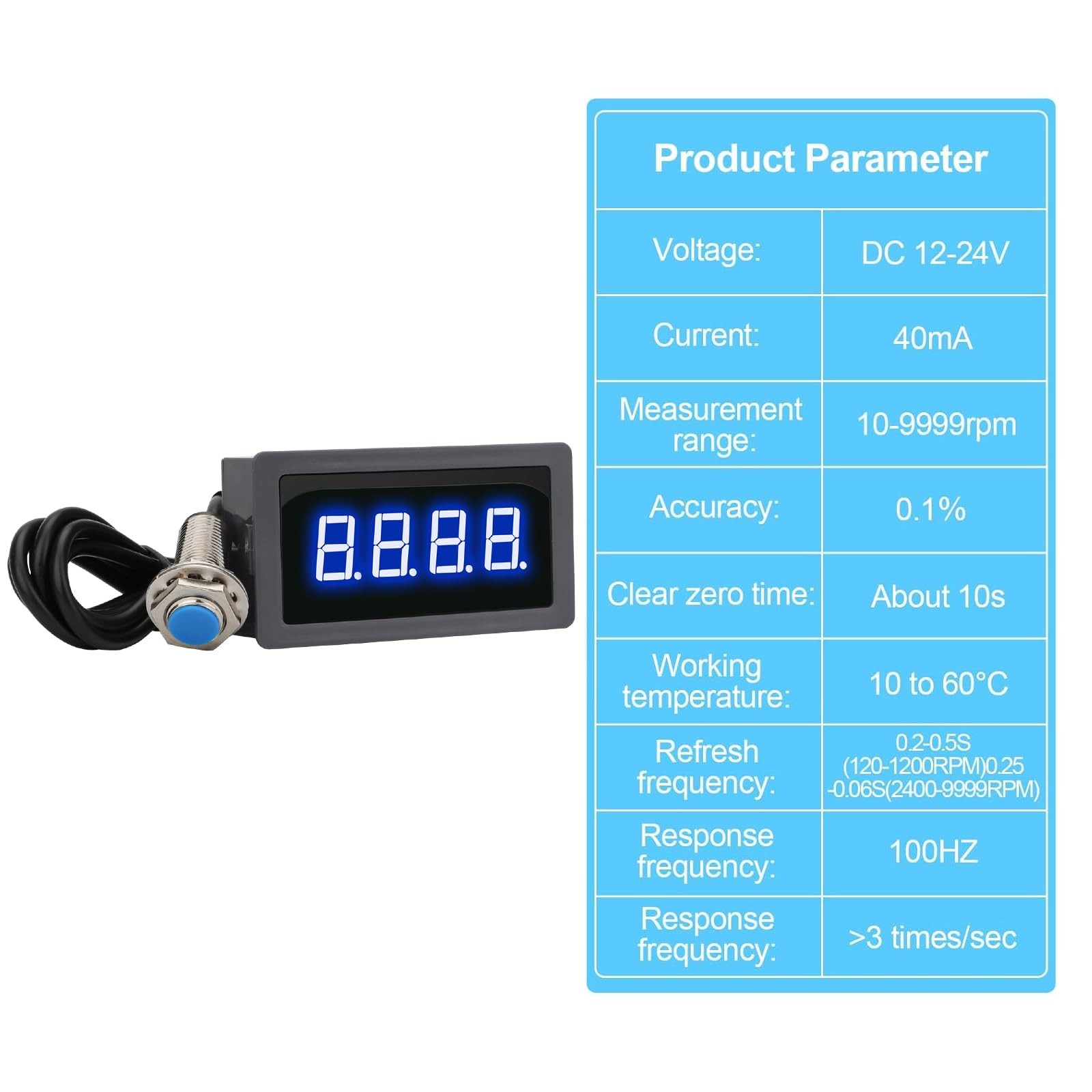 EEEkit 4 Digital Blue LED Tachometer, RPM Speed Meter Motor with