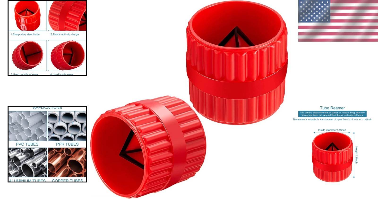 Red Deburring Reamer Set: Precision Inner-Outer Chamfer Tool for Various Pipes