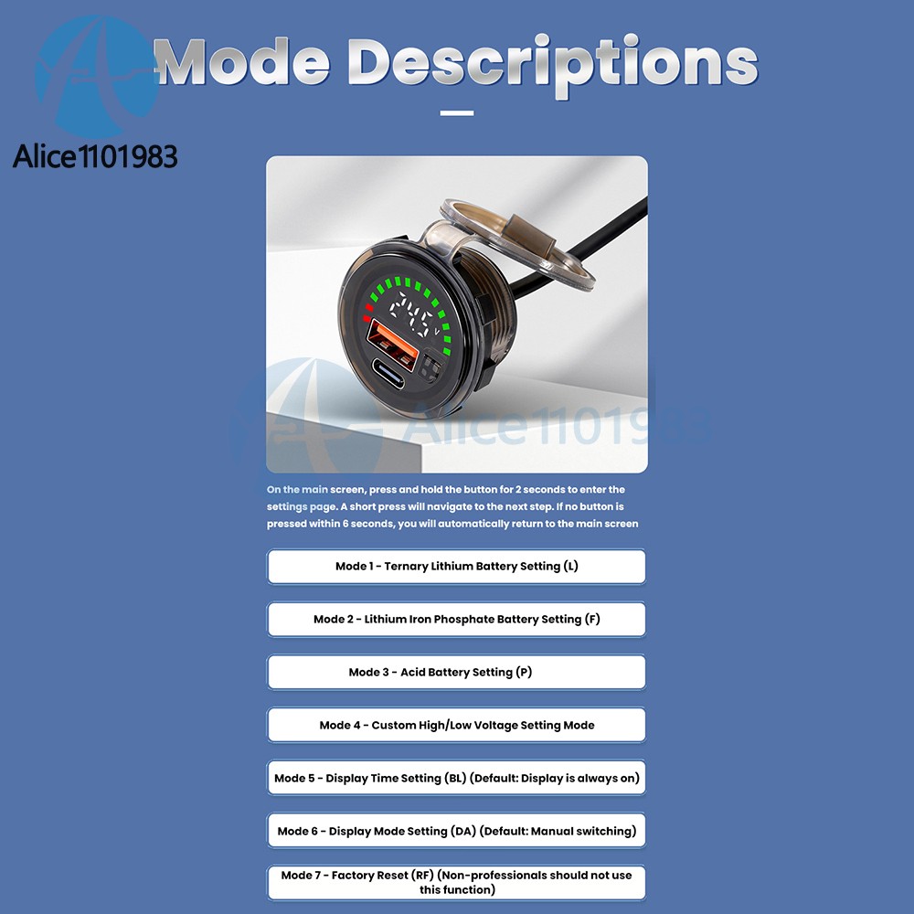 DC 7-30V Waterproof Digital Voltage Battery Capacity Level Indicator Voltmeter