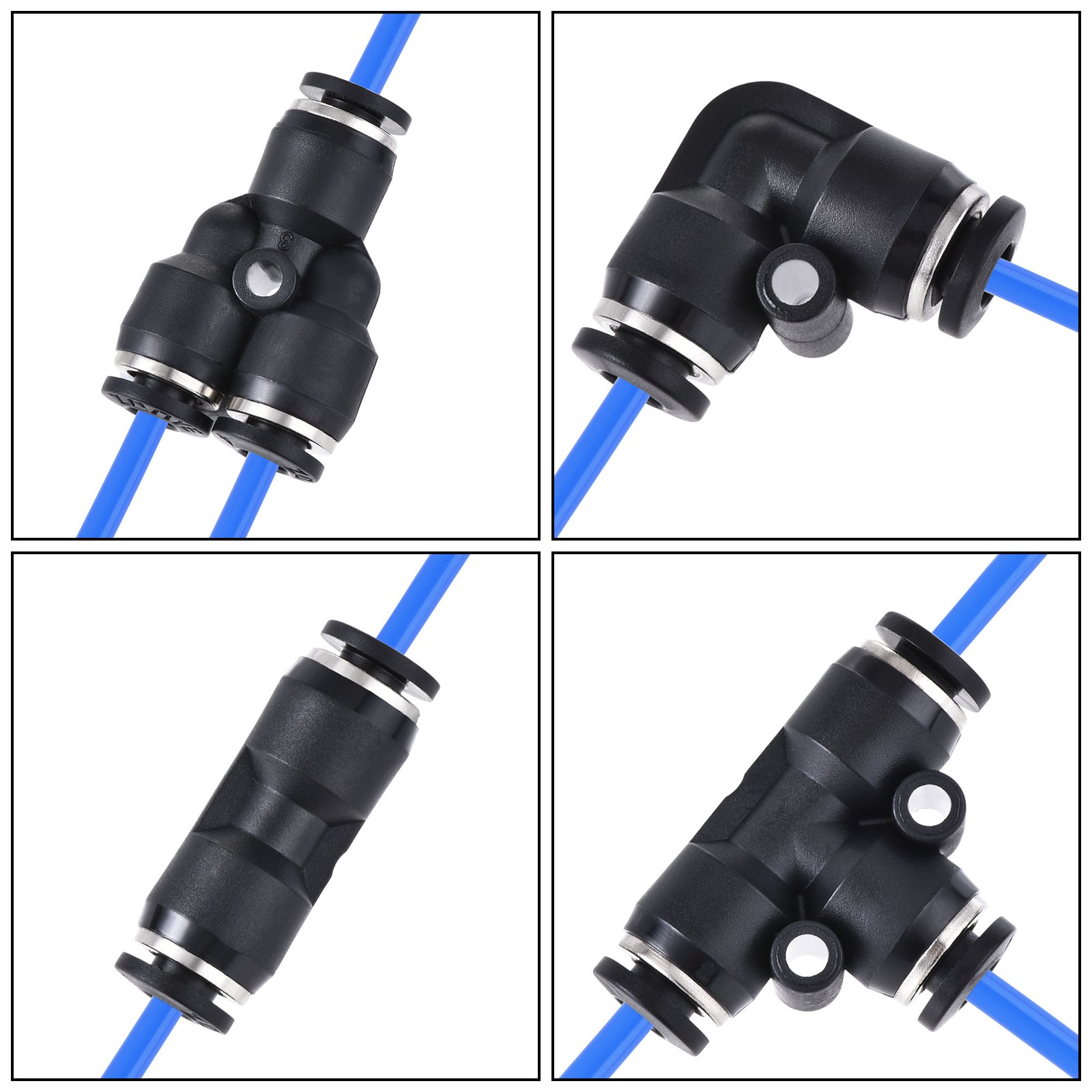 Pneumatic 4mm OD Air Hose Tubing Kit 10M Blue with Push to Connect Fittings