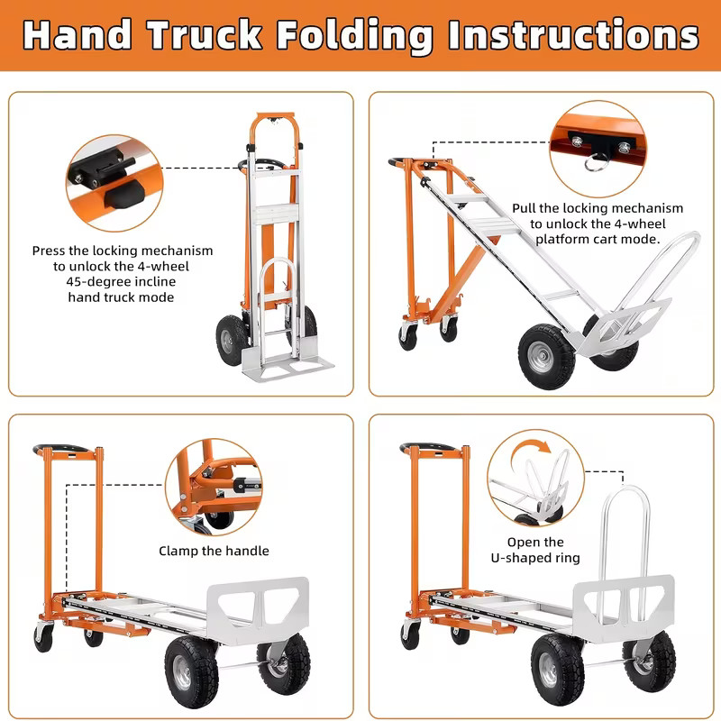 Aluminum Convertible Hand Truck 4-in-1000 Lbs Capacity Heavy Duty Dolly Cart