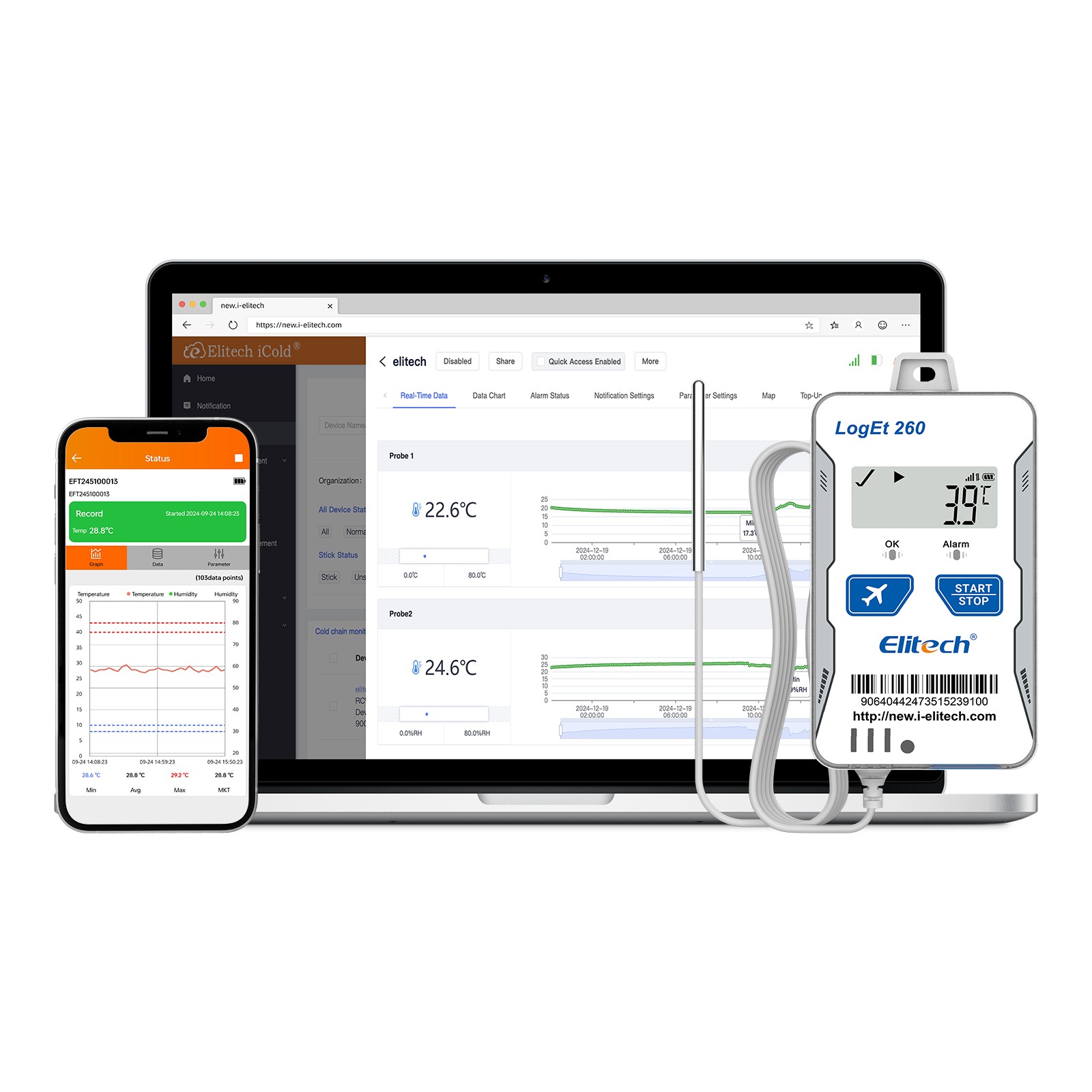 Elitech RCW-360 Plus WiFi Temperature Data Logger Internal Sensor Temp Recorder