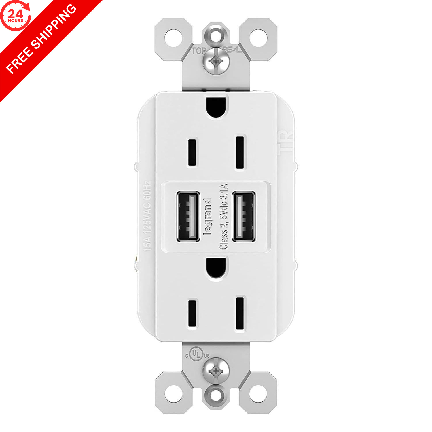 Legrand Pass & Seymour Radiant 15 Amp Wall Power Standard Decorator, White