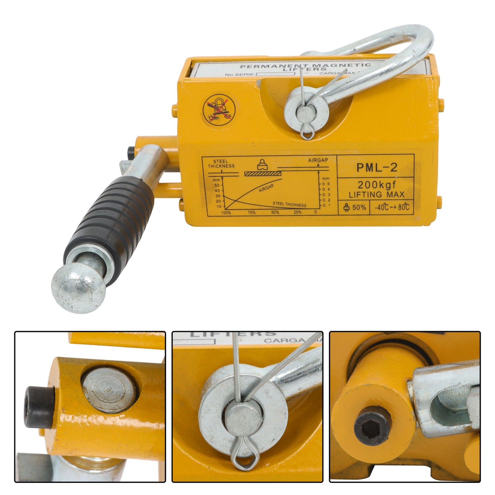 440lbs/200kg Permanent Magnetic Lifter 2.5 Safety Factor Lifting Magnet Yellow