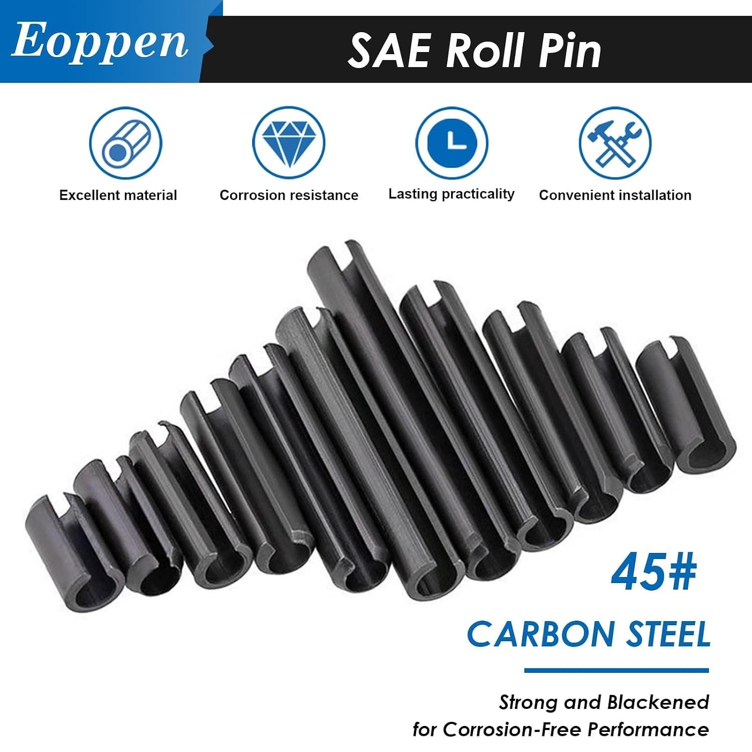 230PCS SAE Roll Pin Assortment Set 10 Sizes Steel