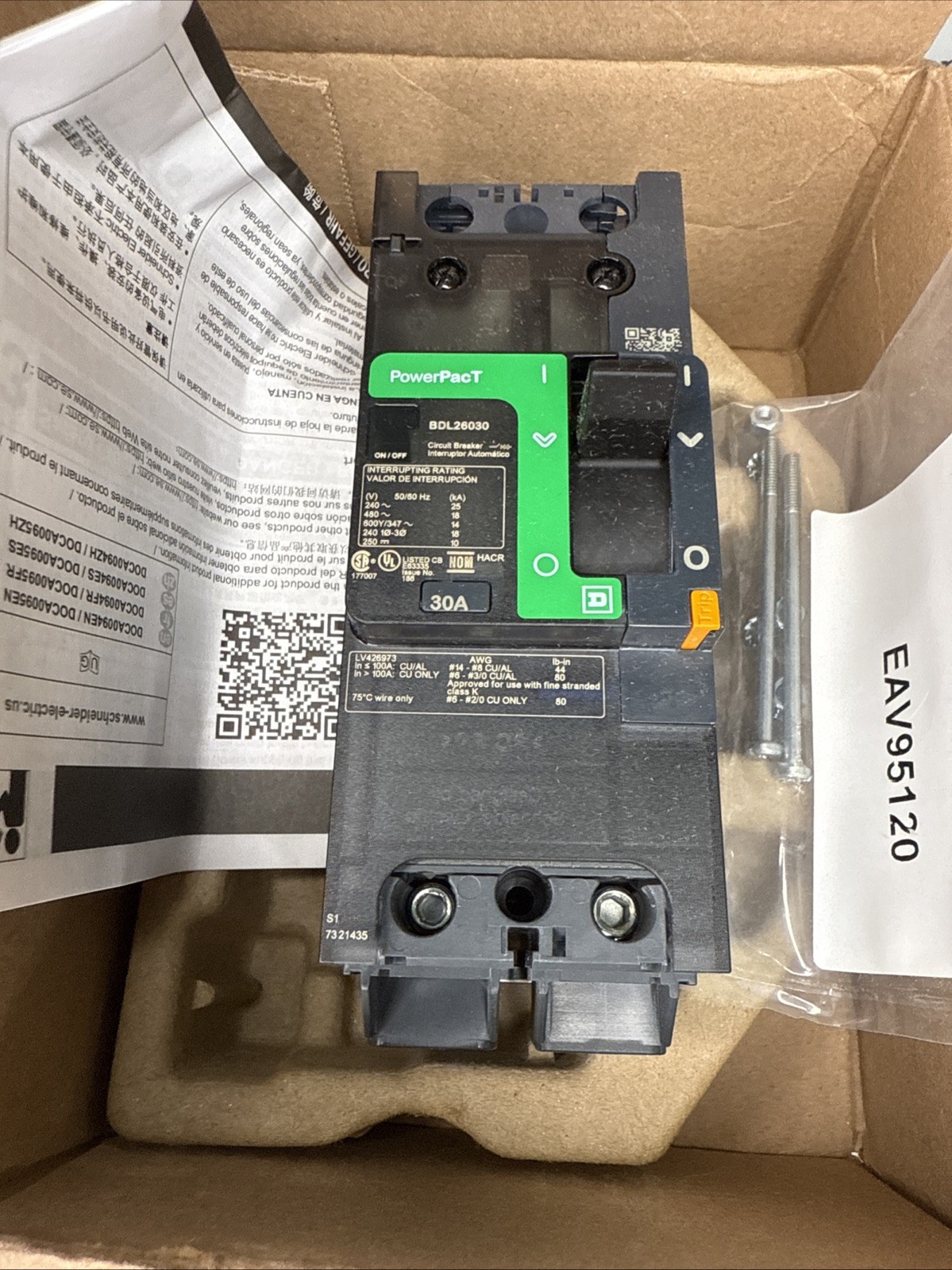 SQUARE D BDL26030 30A 2P Circuit Breaker