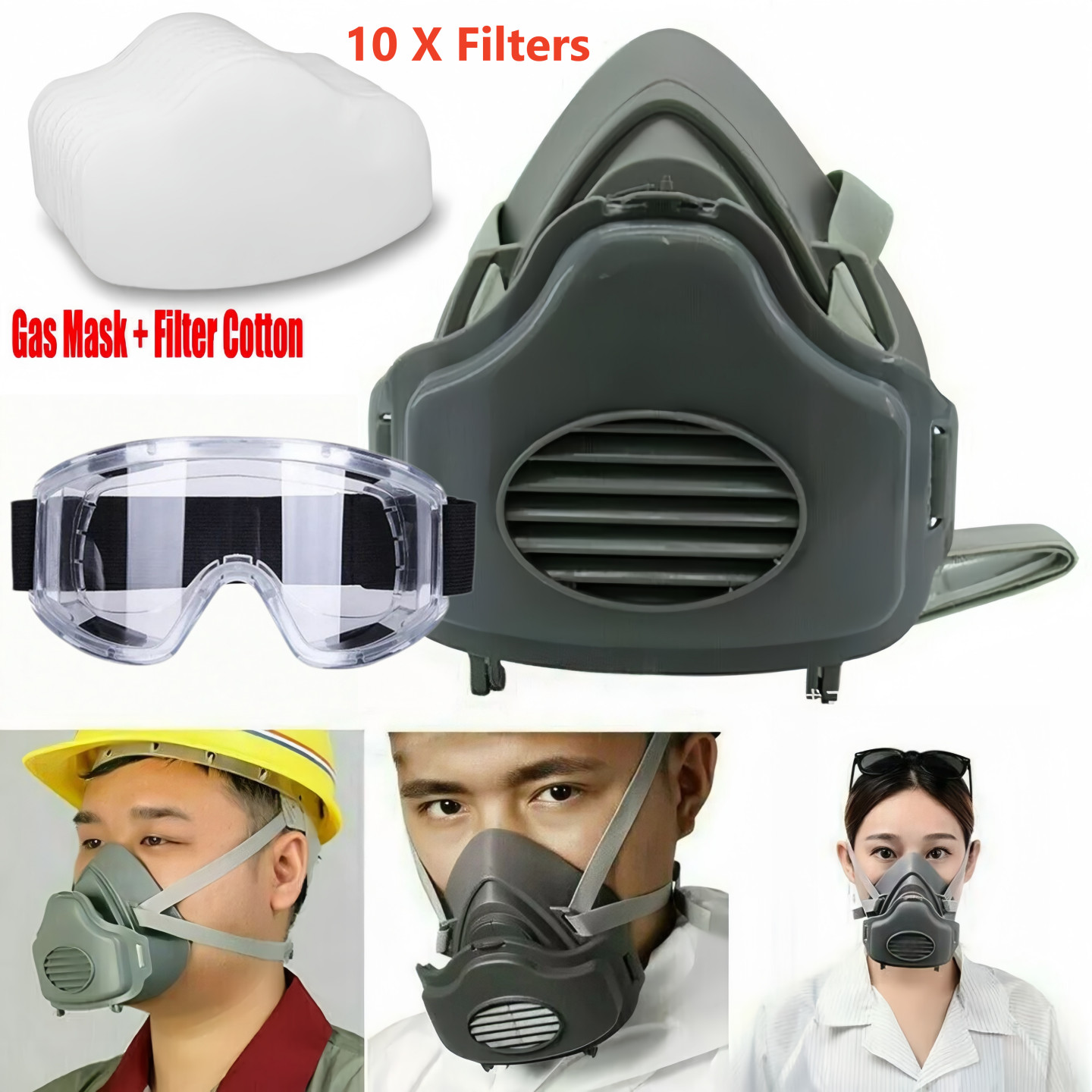 Premium Dust Respirator Mask with 10 Replaceable Filters for Industrial Protect