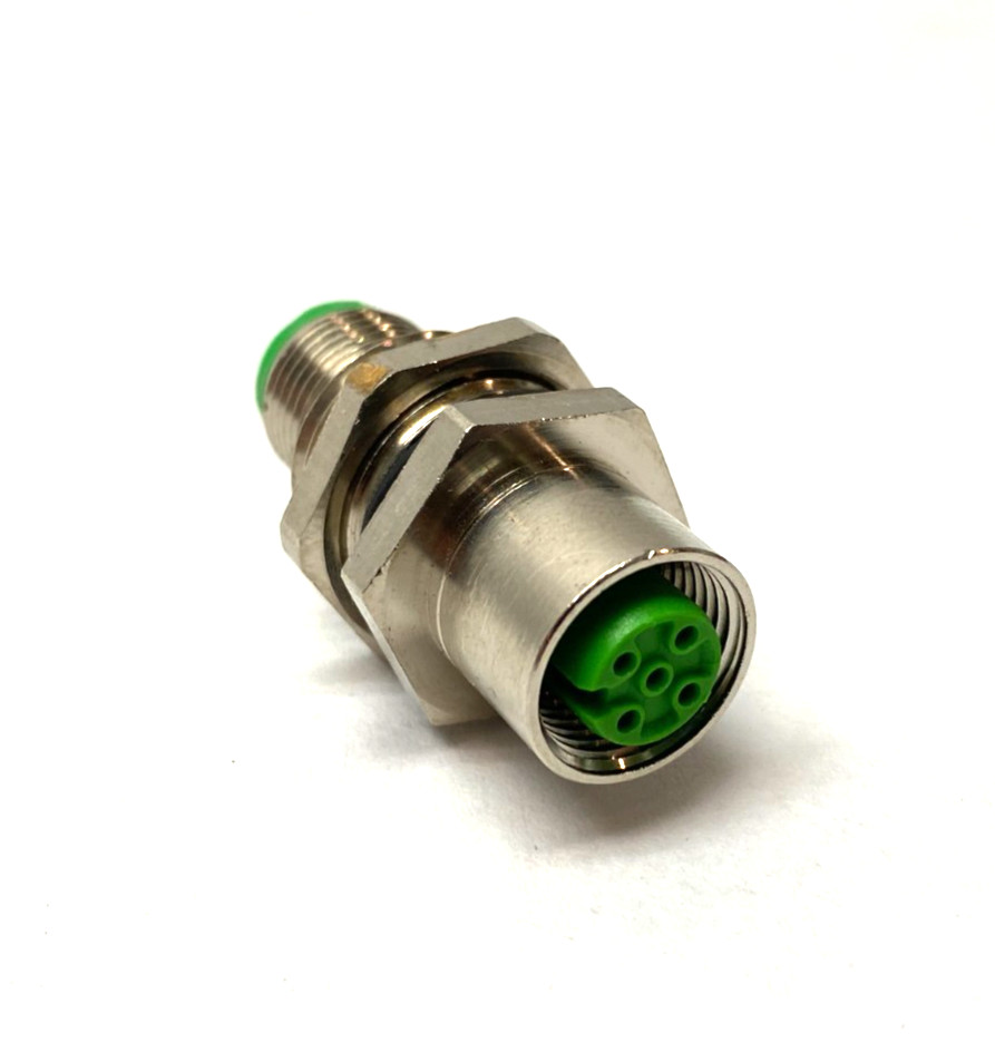 Panel Mount M12 5-Pin Male to Female Bulkhead Cable Connector, M16 Thread Mount