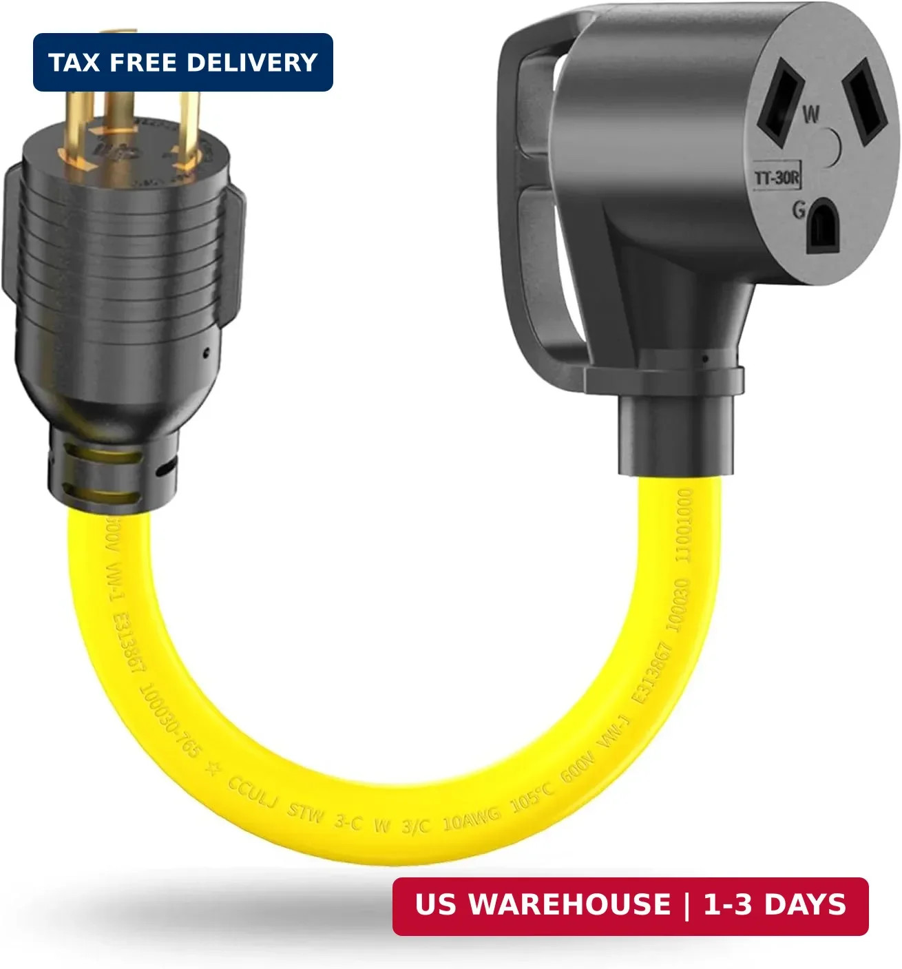 30 Amp 3 Prong Twist Lock to RV Adapter Cord, Generator Locking Plug NEMA L5-30P